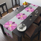 Pink Retro Floral Table Runner — Midcentury Flower Pattern Cotton-Poly Blend