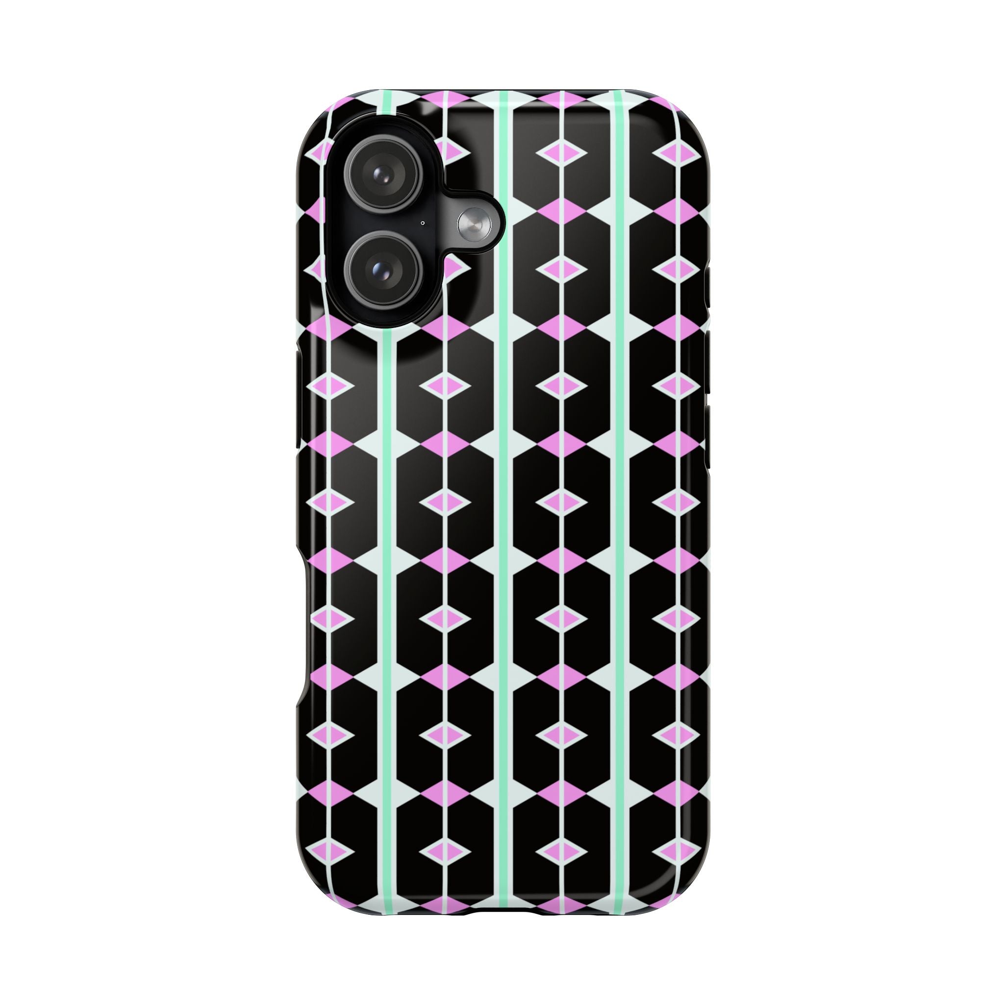 Geom Stripe Magnetic Phone Case — Black with Mint & Lavender Pattern