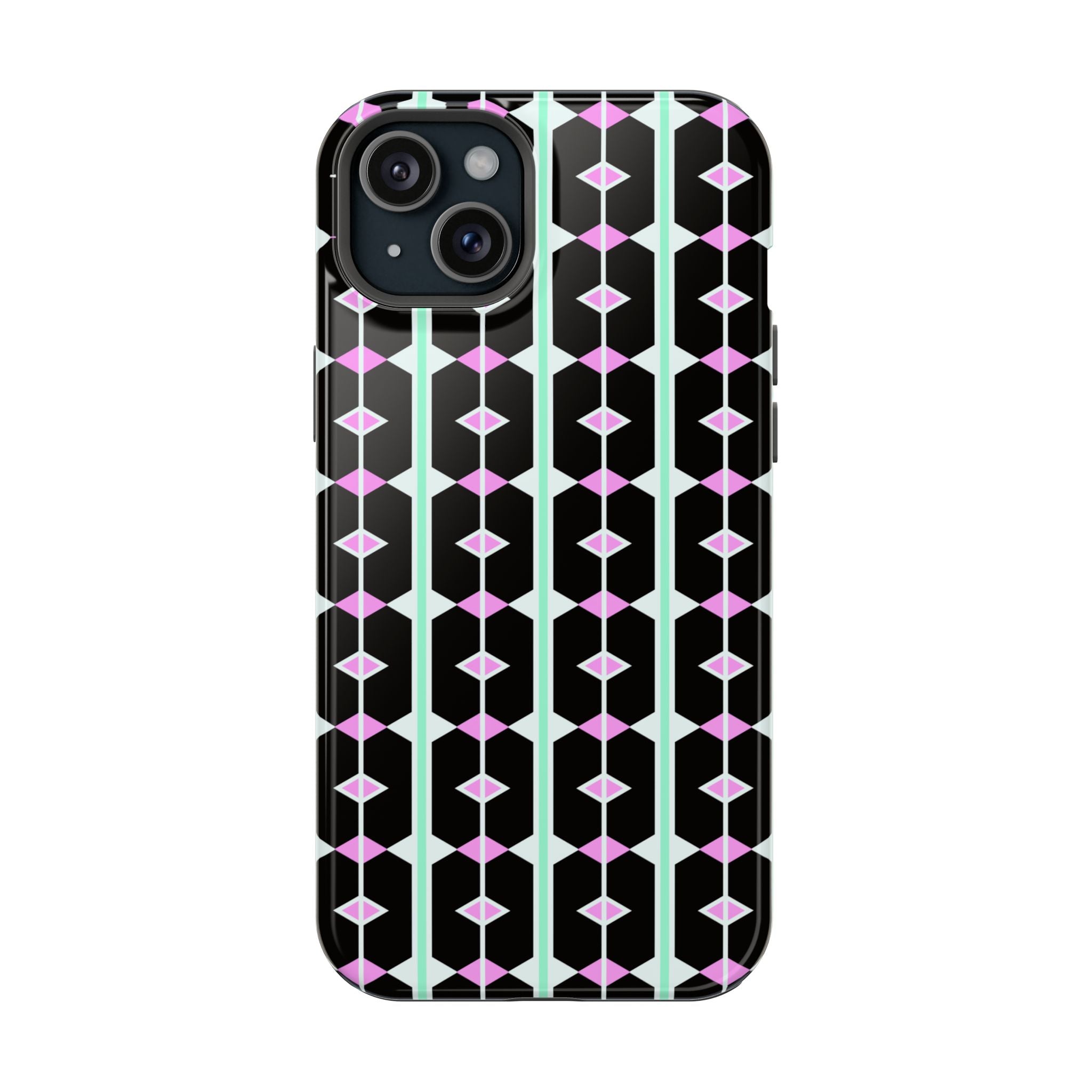 Geom Stripe Magnetic Phone Case — Black with Mint & Lavender Pattern