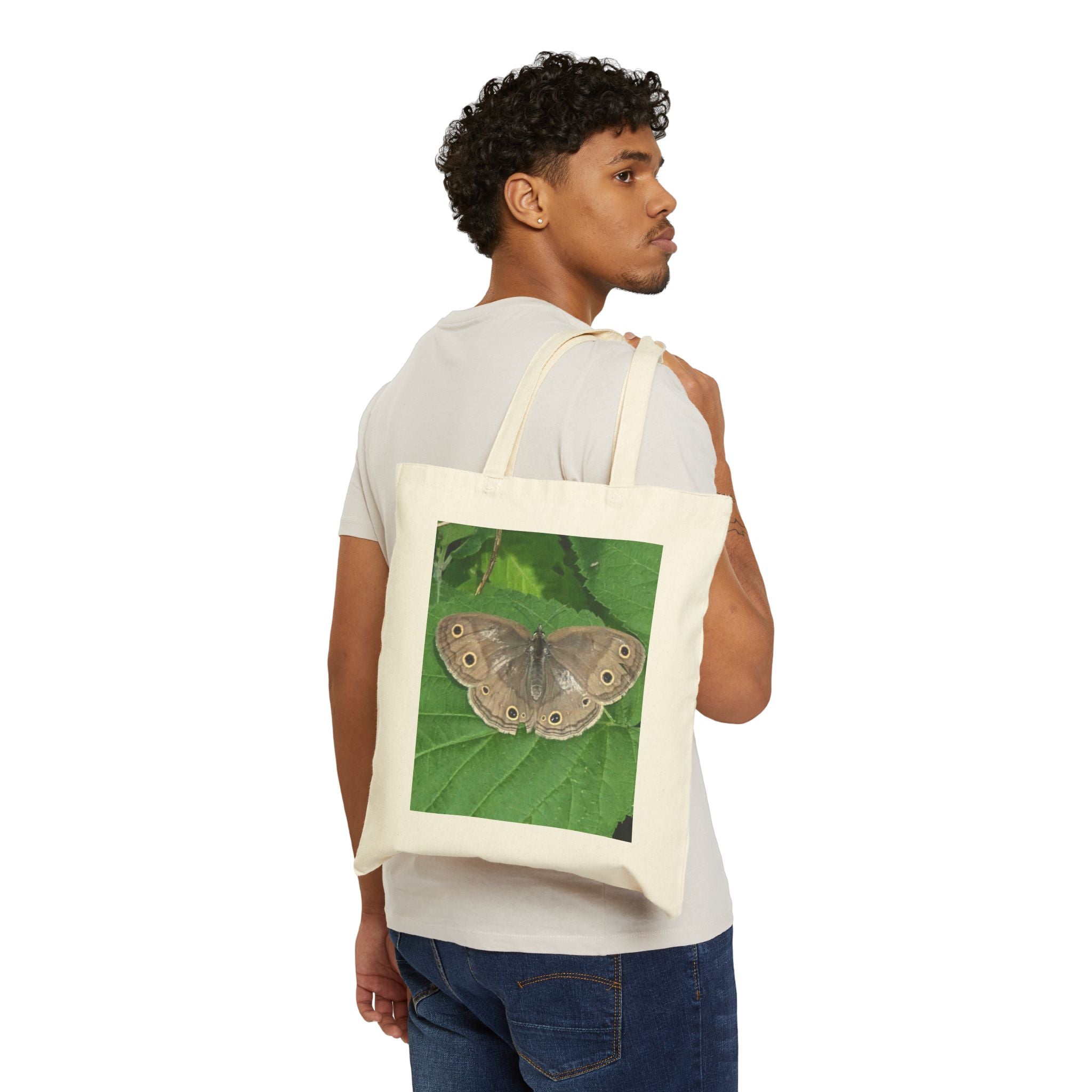 Canvas Tote Bag — Nature Photo Prints (Forest Lake & Brown Butterfly)
