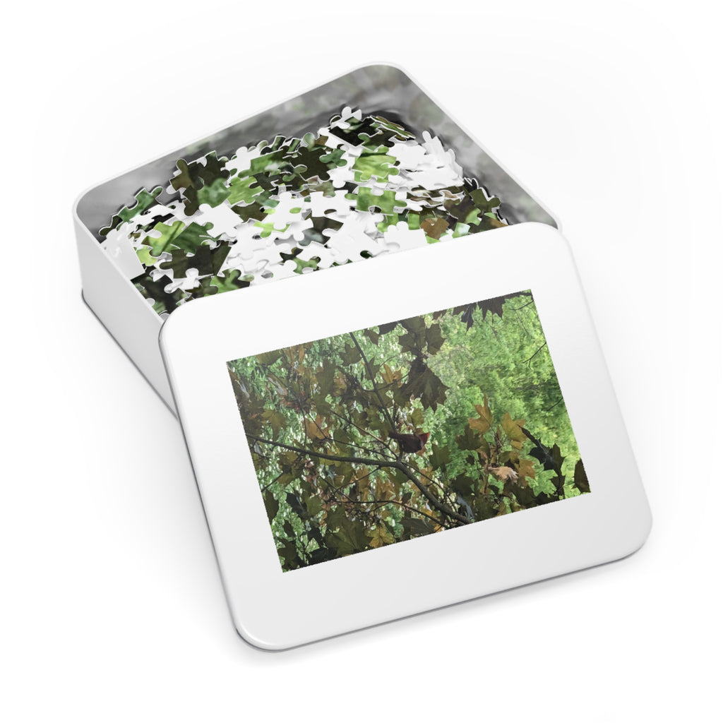 Leaf Canopy Hiding Bird Jigsaw Puzzle — Nature Puzzle with Tin