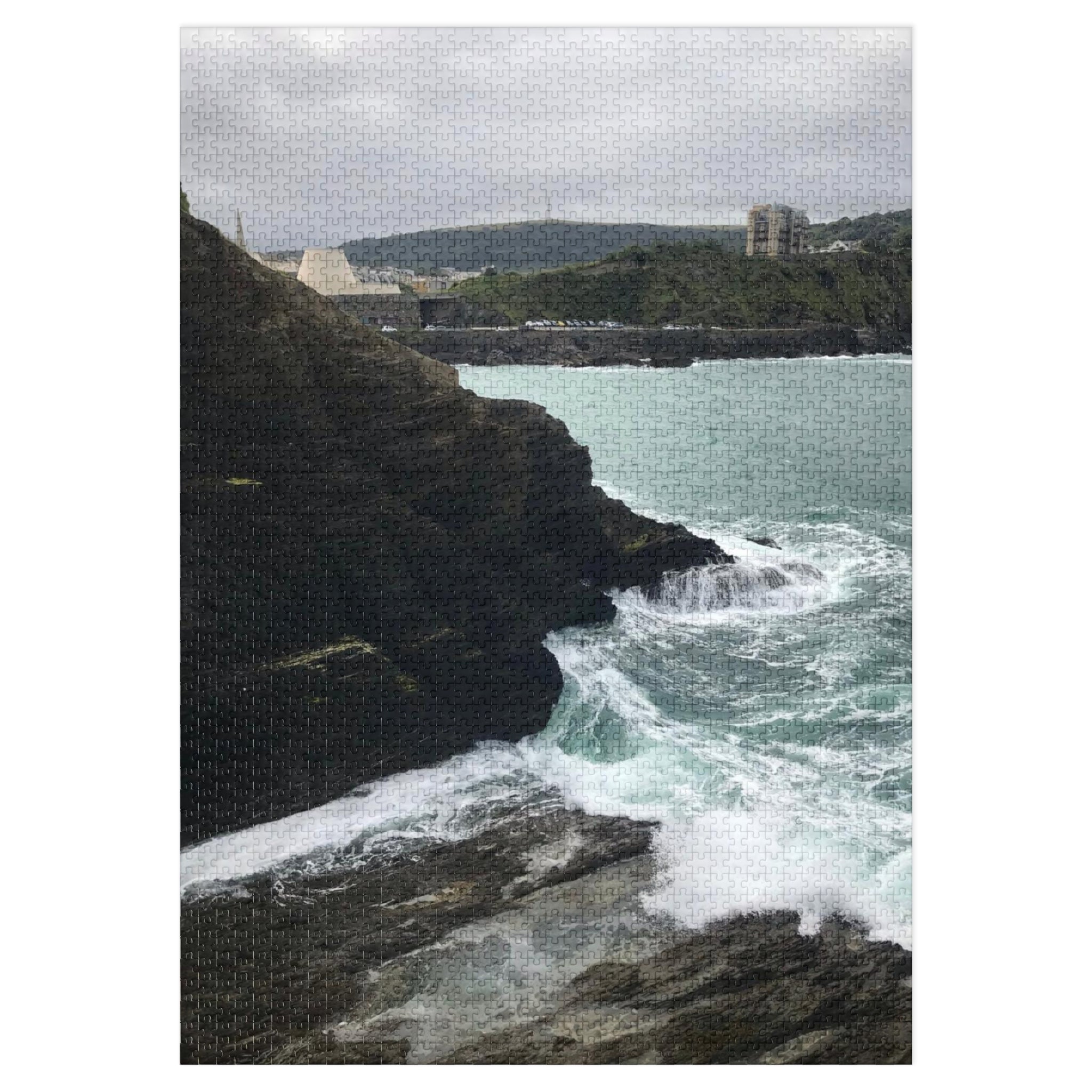 Coastal Cliff Jigsaw Puzzle with Tin – Ocean Waves Seascape Puzzle