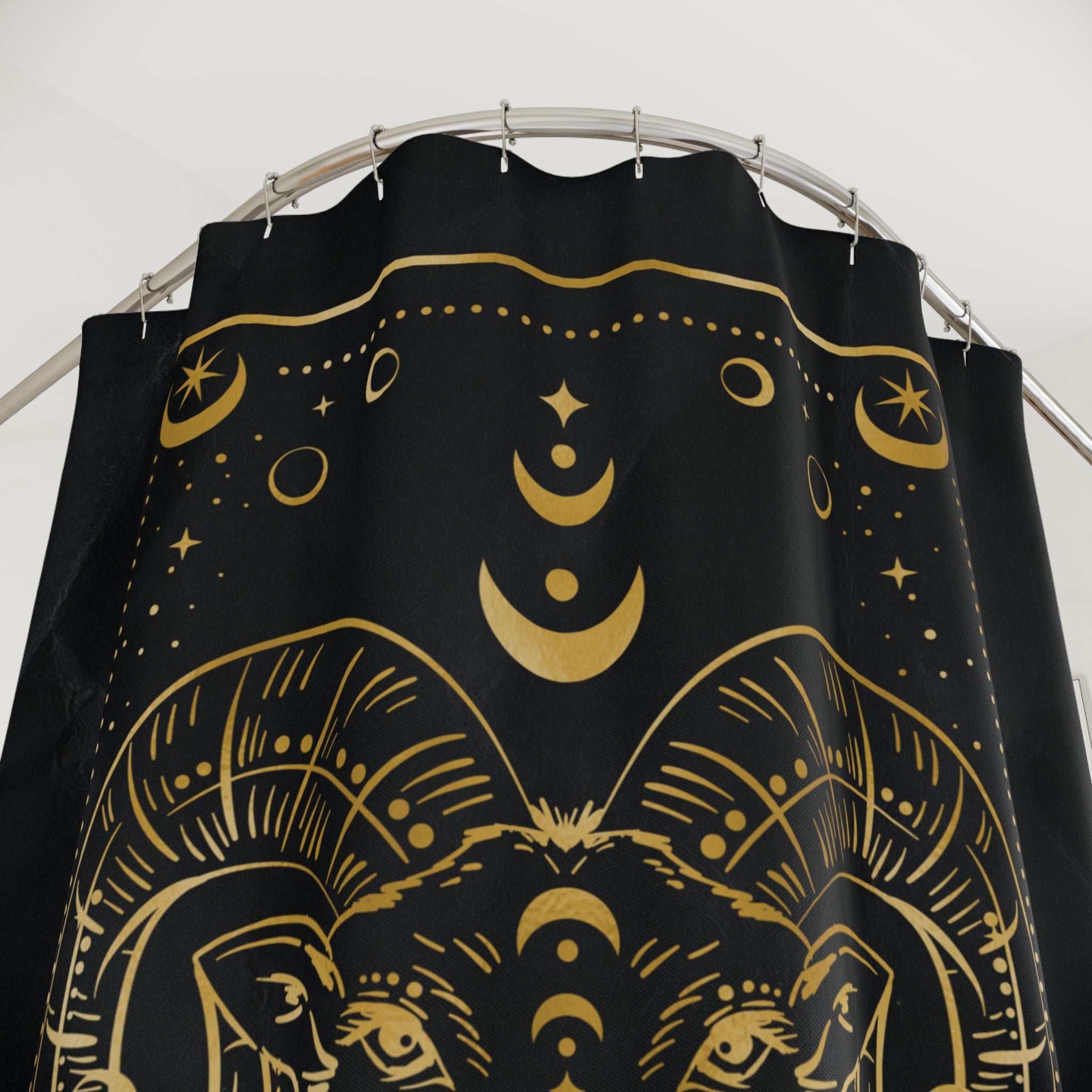 Aries Zodiac Shower Curtain — Gold Ram Astrology Bathroom Decor