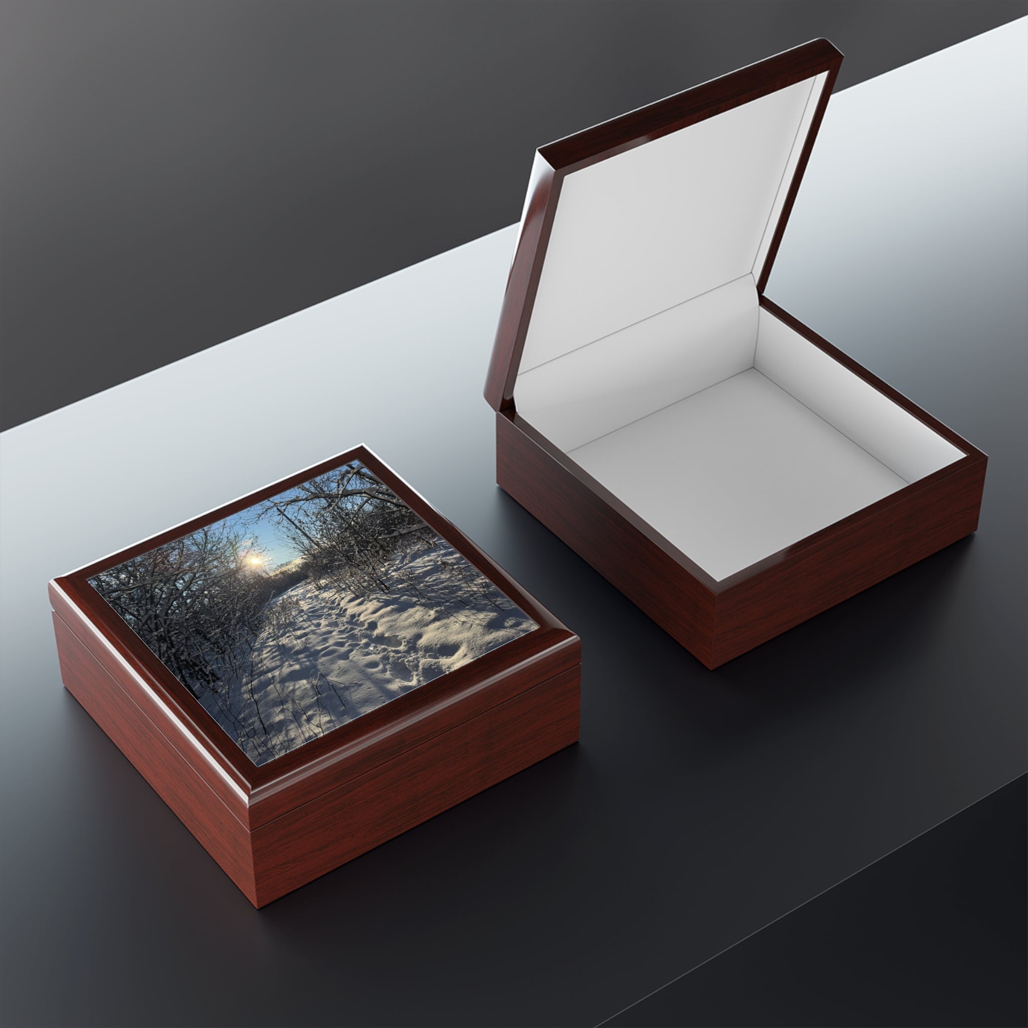 Winter Sun Snow Path Jewelry Box