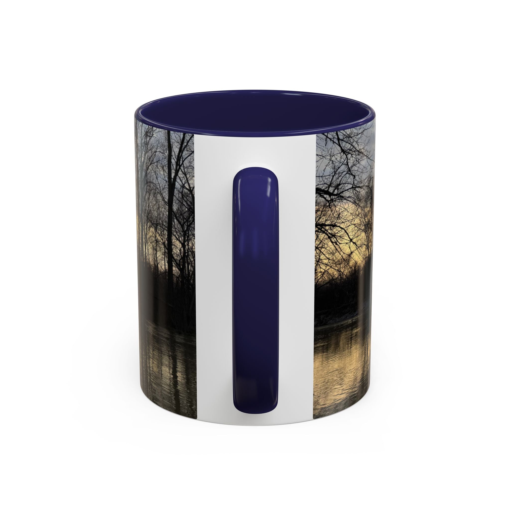 Sunset Reflection Coffee Mug — Forest Silhouette Accent Mug
