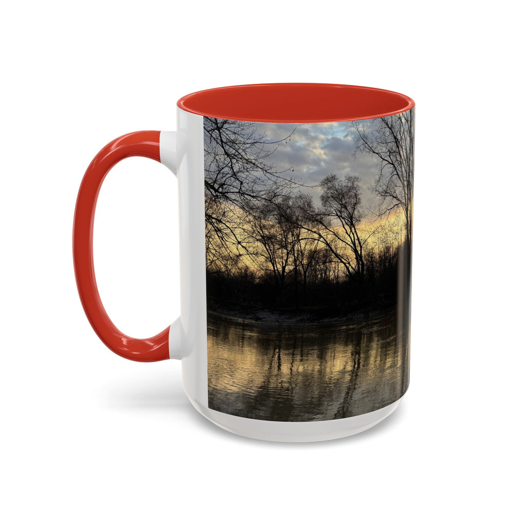 Sunset Reflection Coffee Mug — Forest Silhouette Accent Mug