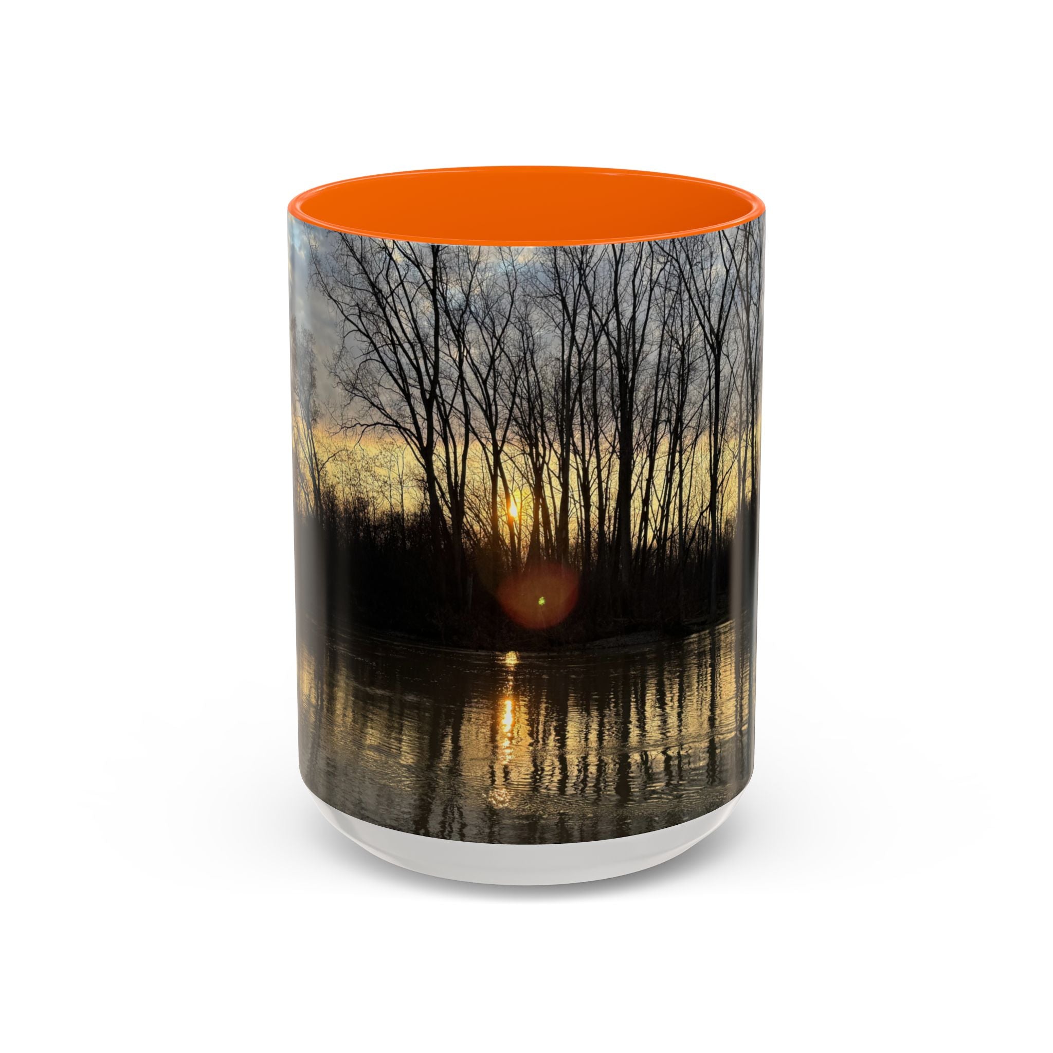 Sunset Reflection Coffee Mug — Forest Silhouette Accent Mug