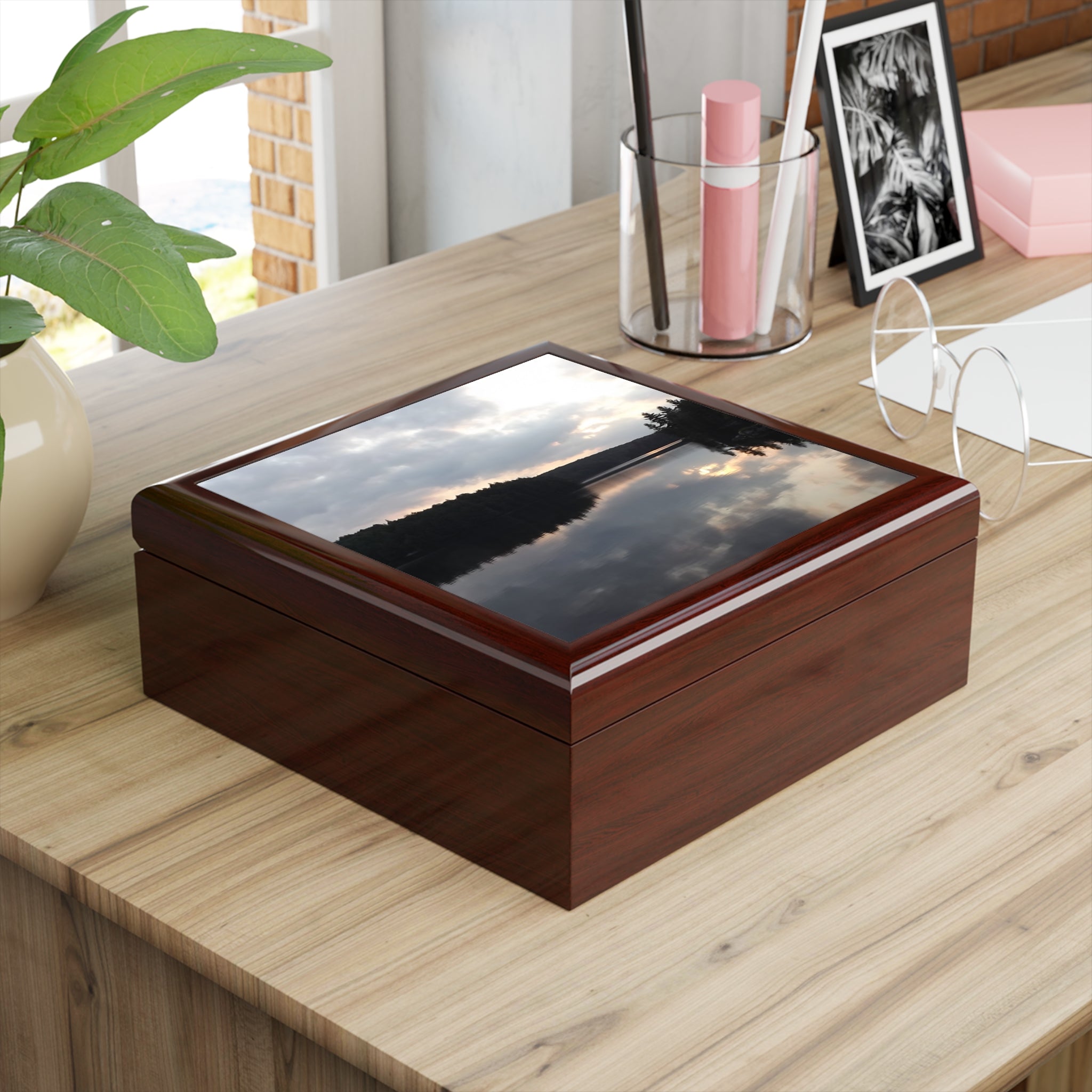 Lake Reflection Jewelry Box — Scenic Nature Keepsake Gift