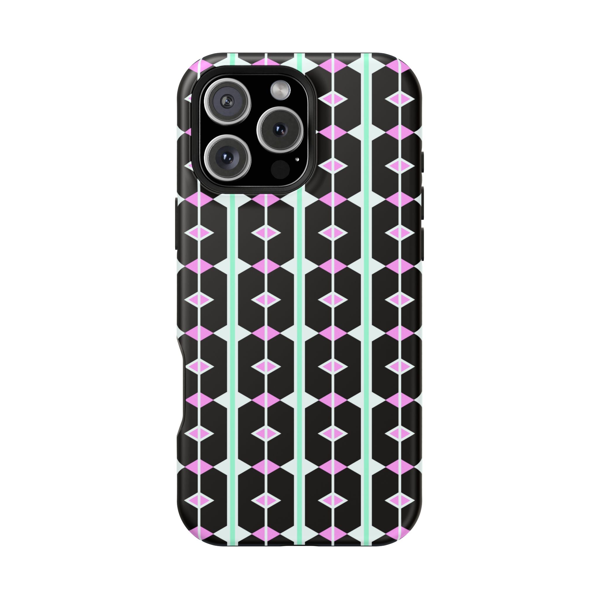 Geom Stripe Magnetic Phone Case — Black with Mint & Lavender Pattern
