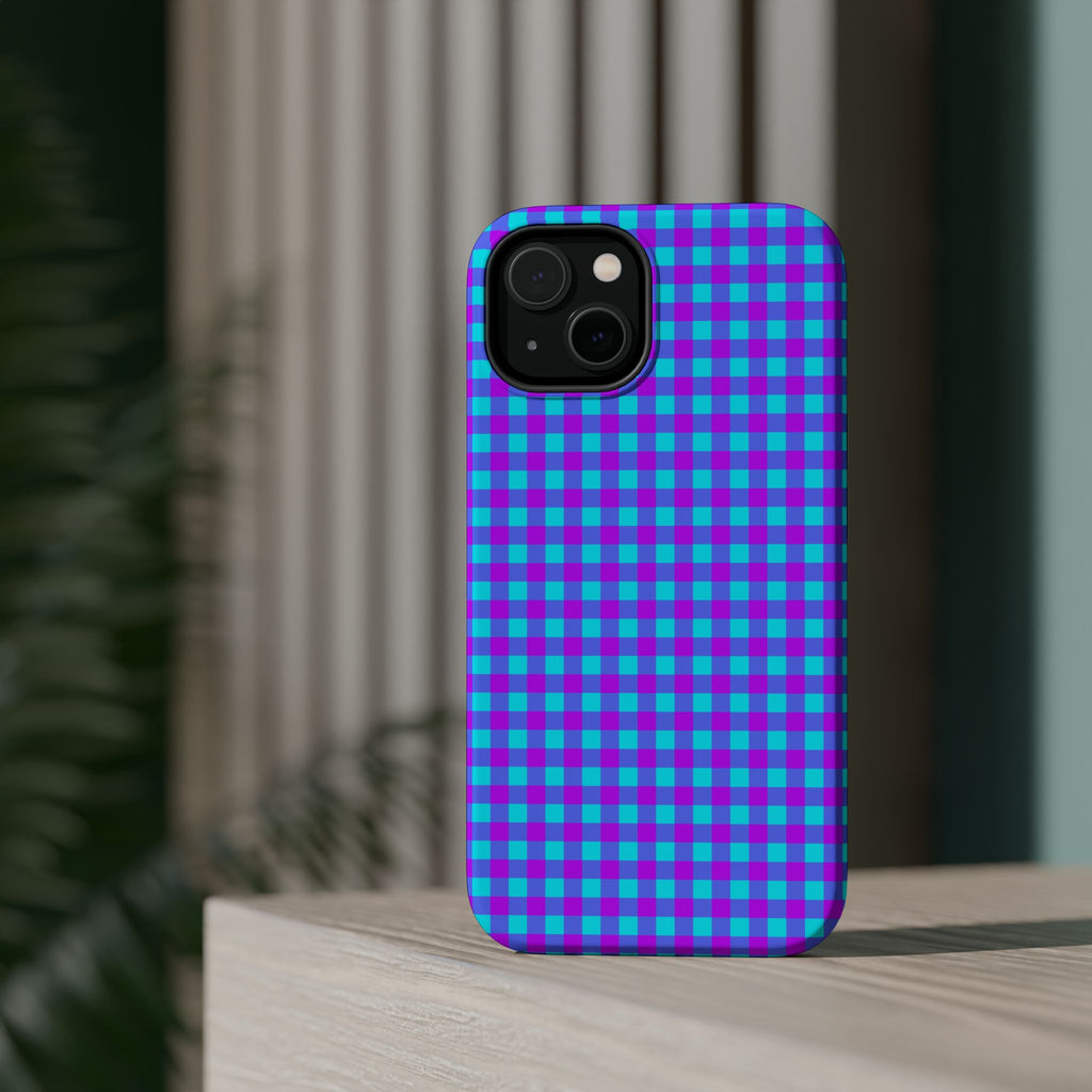 Phone Case — Blue & Purple Gingham Magnetic Impact-Resistant Case