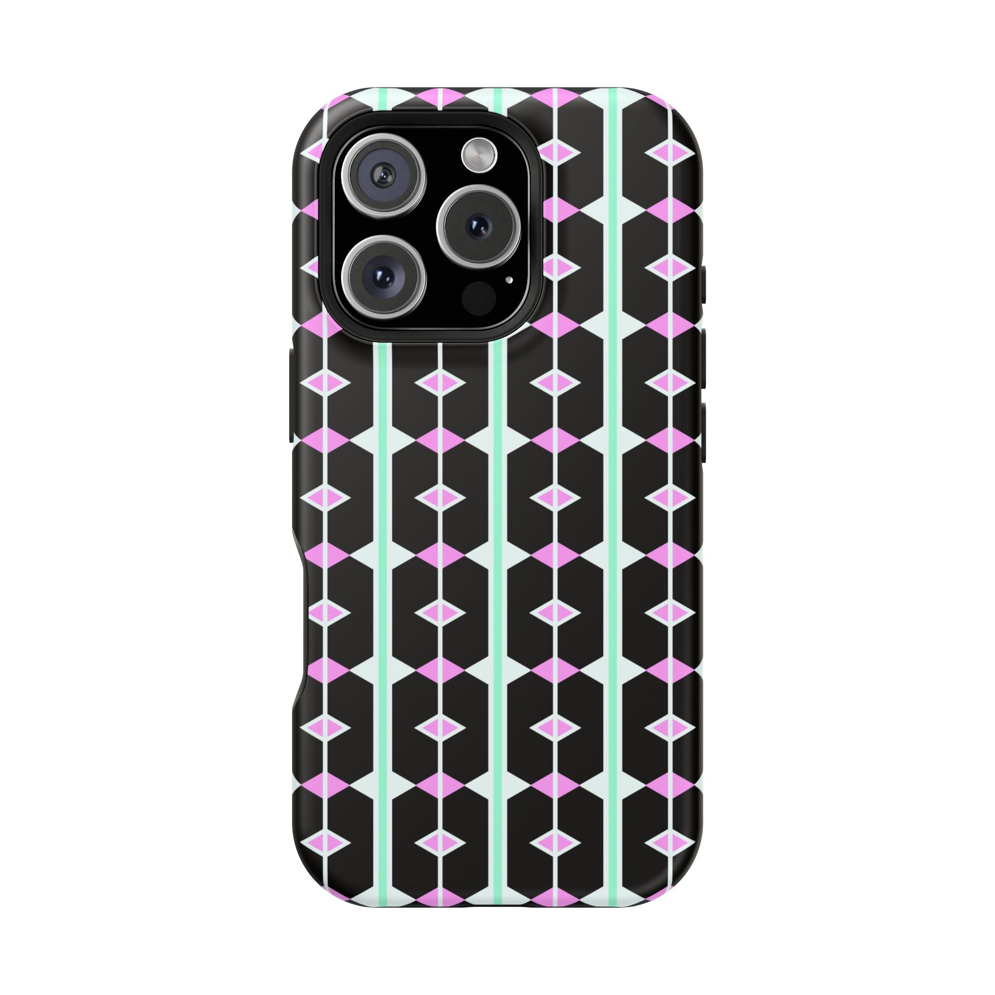 Geom Stripe Magnetic Phone Case — Black with Mint & Lavender Pattern