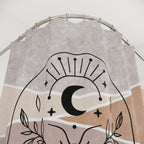 Boho Moon Moth Shower Curtain — Rustic Earth Tone Crescent Moon Bath Decor