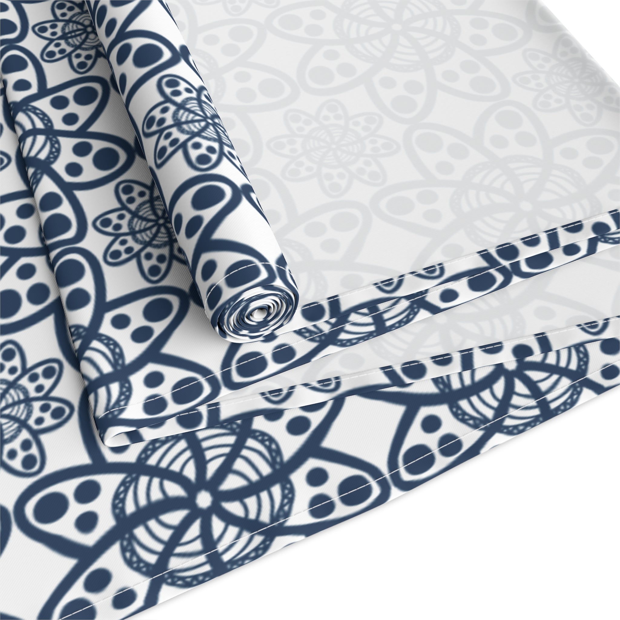 Blue Moroccan Tile Table Runner — Cotton-Poly Decorative Dining Accent