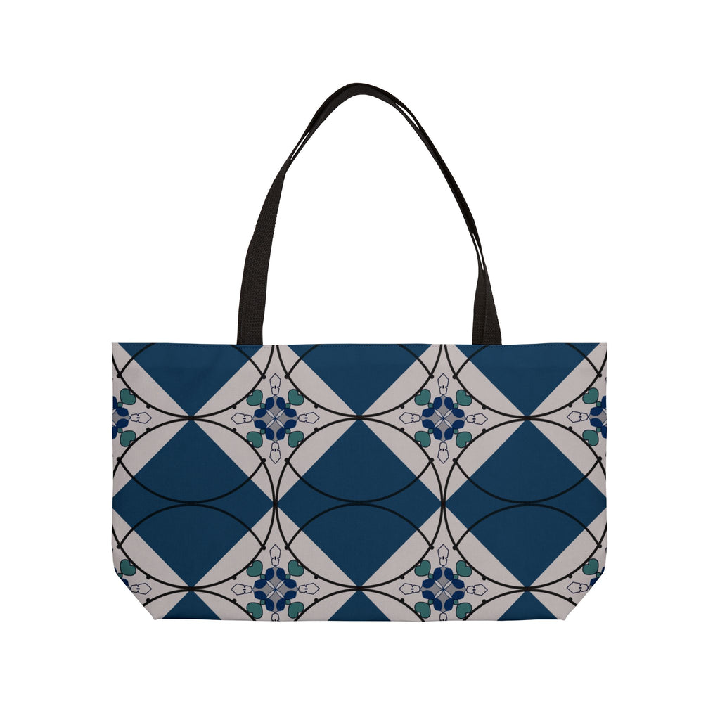Weekender Tote Bag — Nautical Blue Geometric Pattern Travel Tote