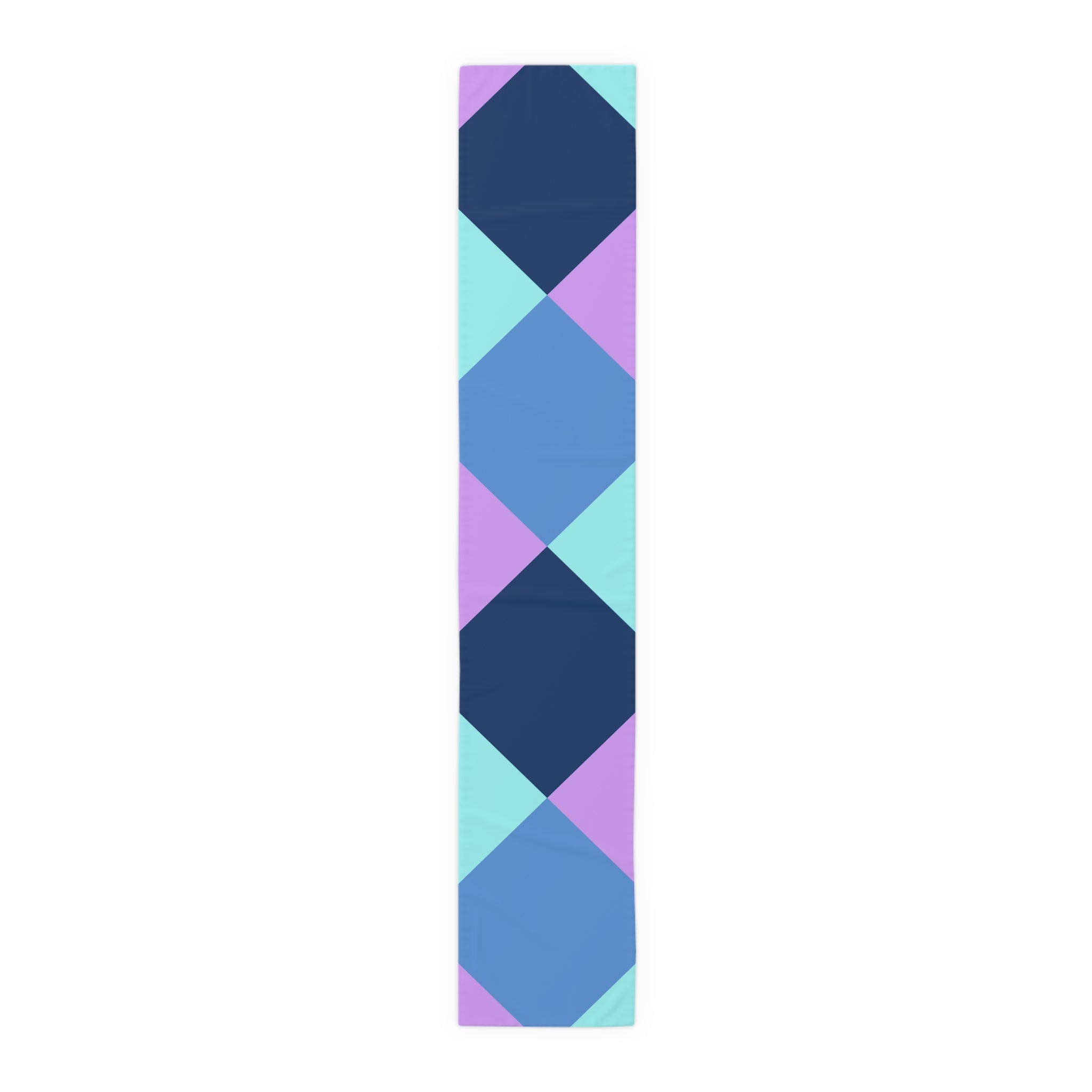 Pastel Geometric Table Runner — Blue Lavender Diamond Pattern