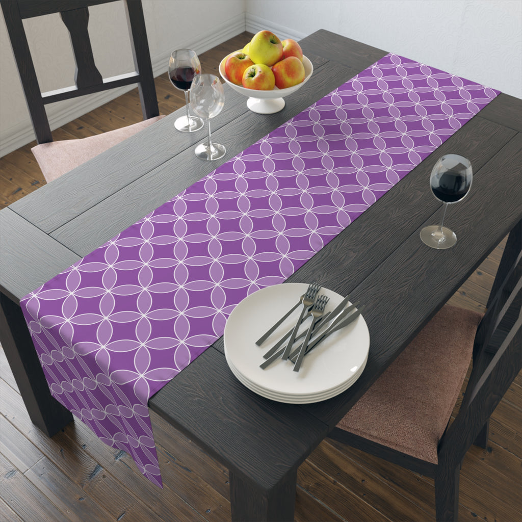 Purple Geometric Table Runner – Modern Circle Pattern Dining Decor