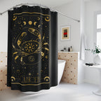 Cancer Zodiac Shower Curtain — Gold Celestial Crab Astrology Bathroom Decor