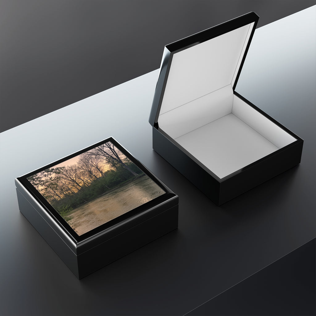 Scenic River Sunset Jewelry Box - Elegant Lacquer Keepsake