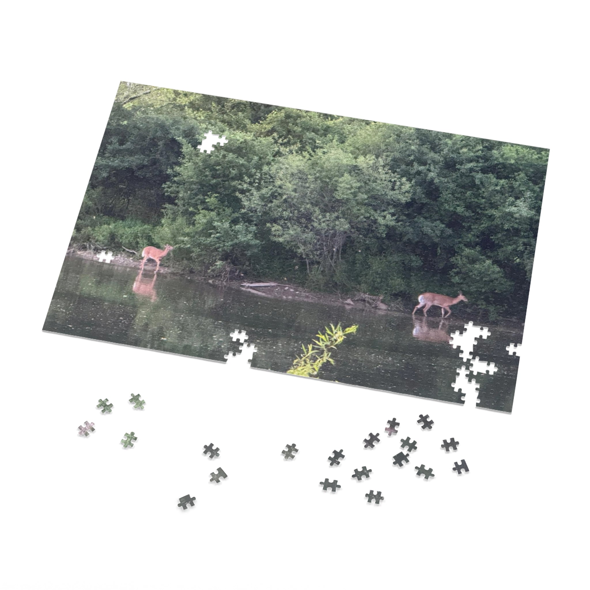 Deer by the River Jigsaw Puzzle with Tin — Scenic Nature Puzzle