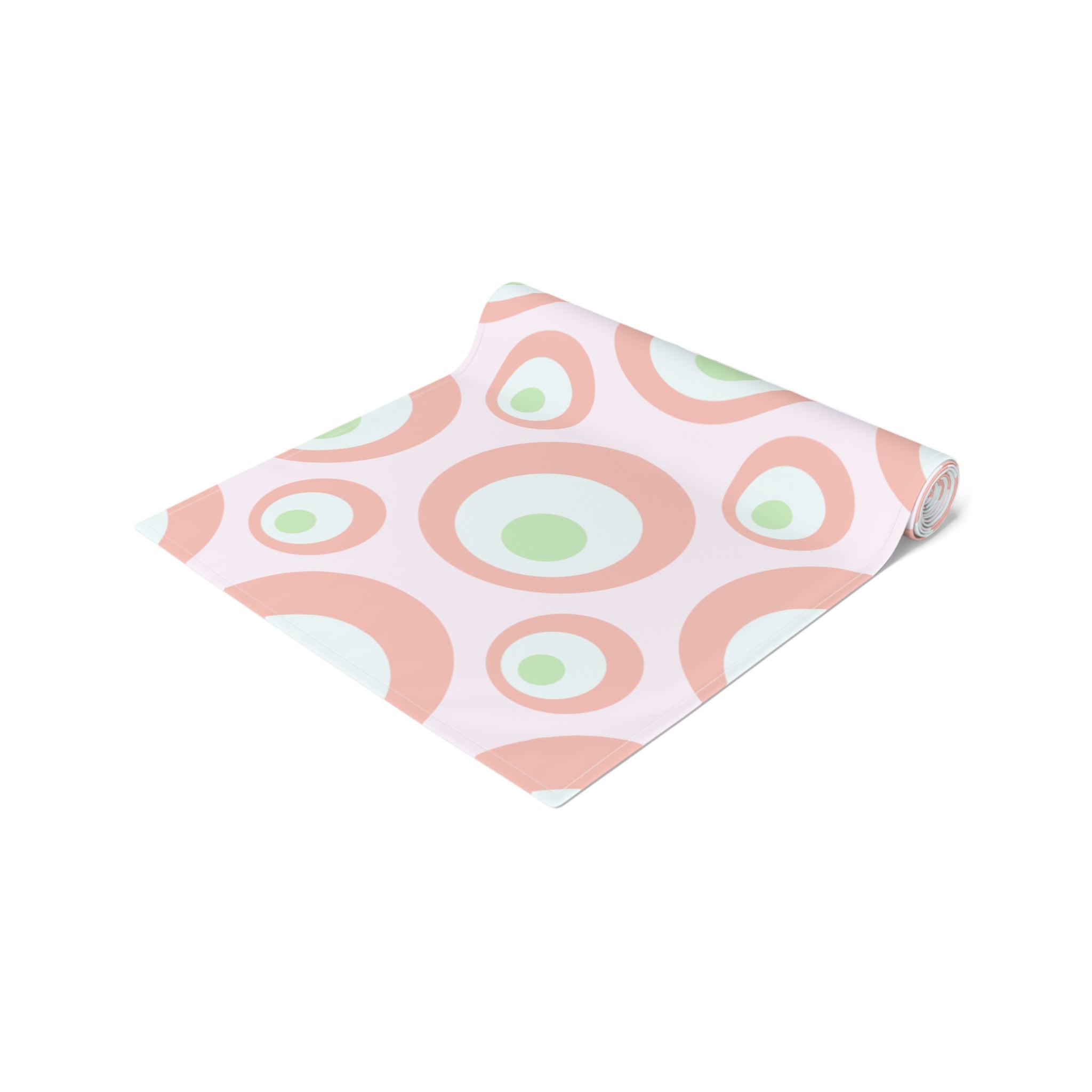 Retro Pink Circles Table Runner — Mid-Century Modern Dining Decor