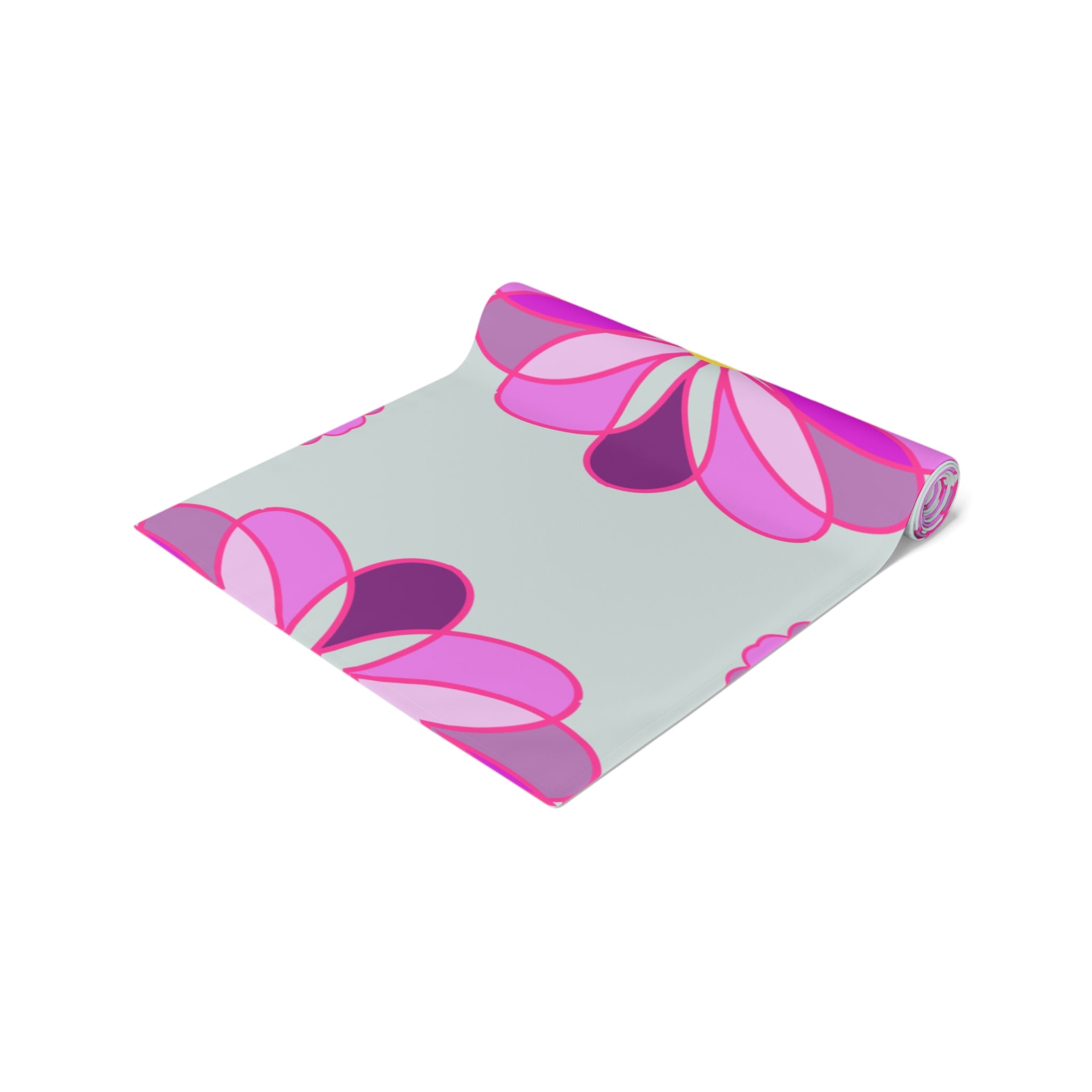 Pink Retro Floral Table Runner — Midcentury Flower Pattern Cotton-Poly Blend