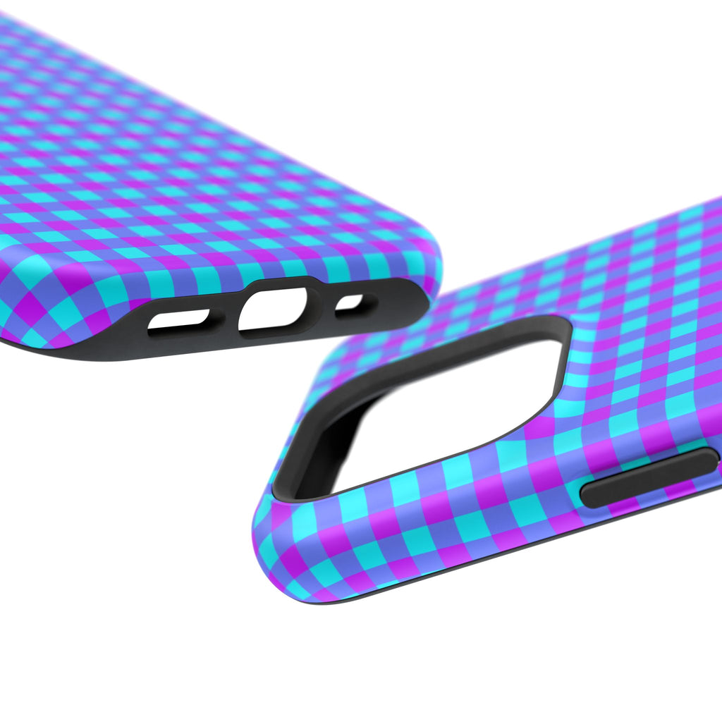 Phone Case — Blue & Purple Gingham Magnetic Impact-Resistant Case