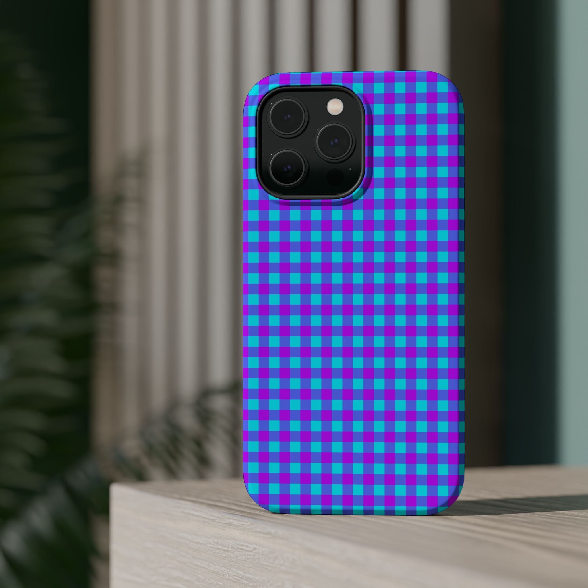 Phone Case — Blue & Purple Gingham Magnetic Impact-Resistant Case