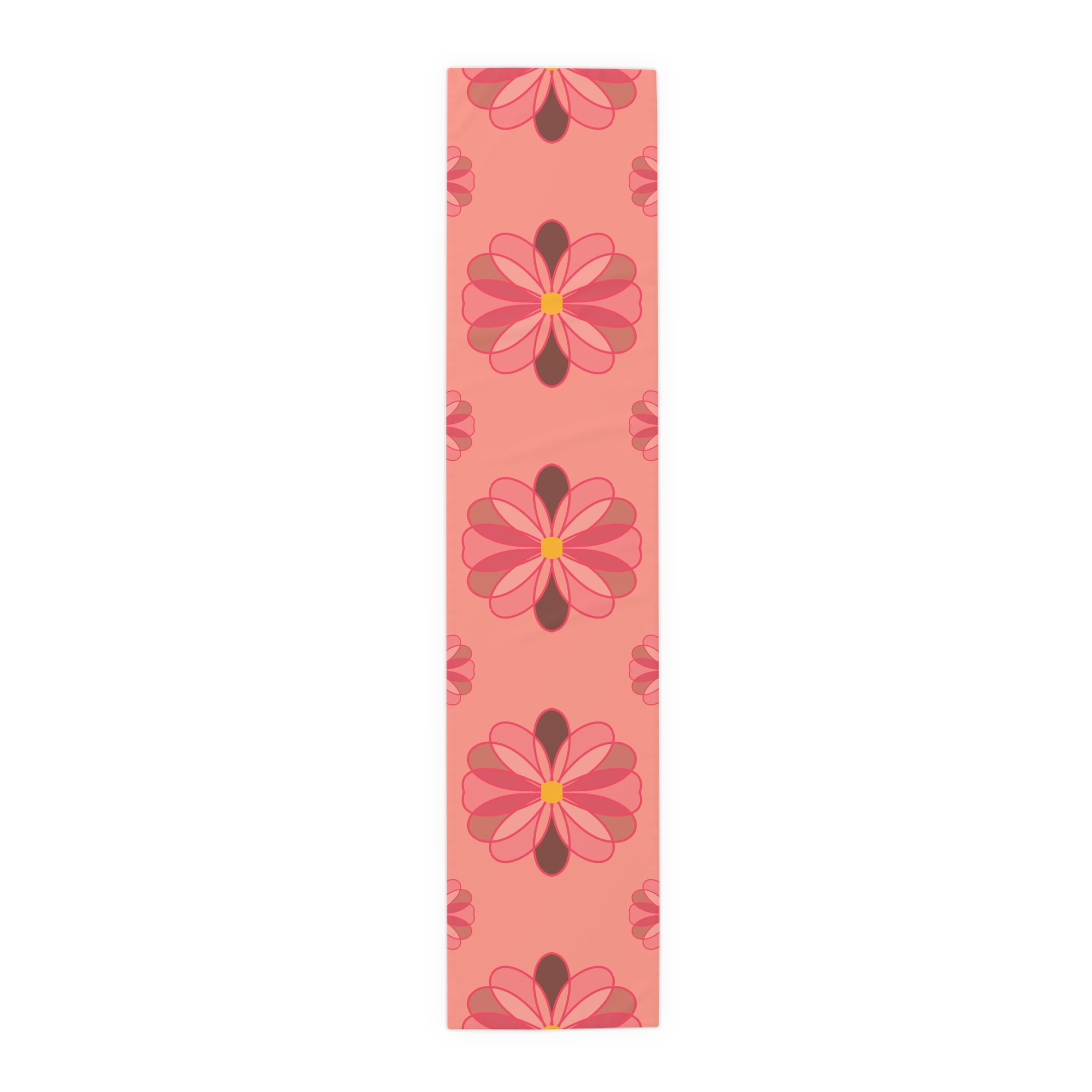 Pink Floral Table Runner — Retro Flower Pattern Cotton-Poly Table Runner
