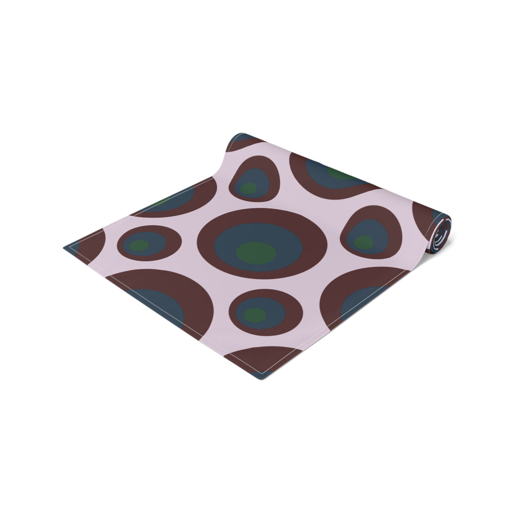 Retro Polka Dot Table Runner — Midcentury Circles Cotton-Poly Dining Accent