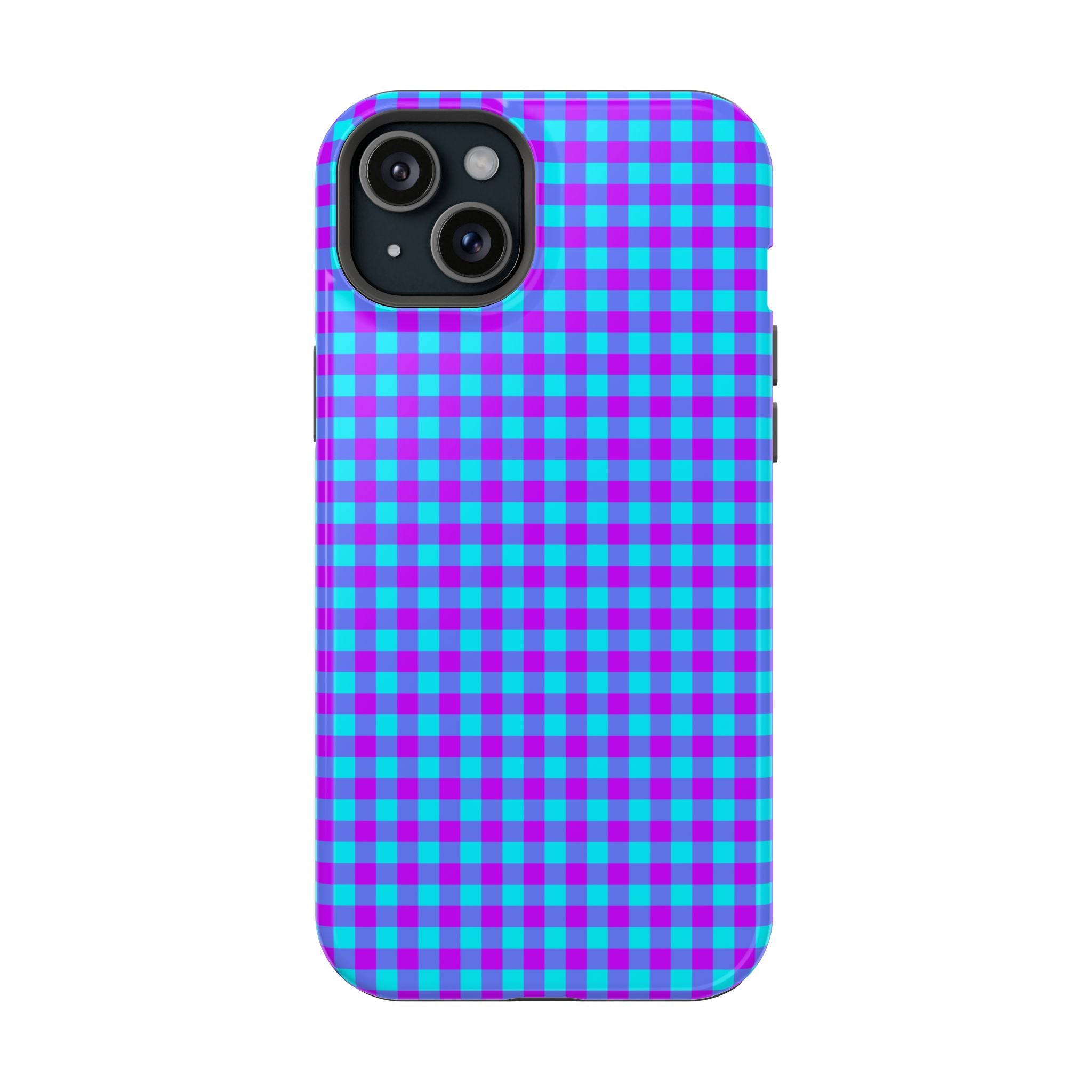 Phone Case — Blue & Purple Gingham Magnetic Impact-Resistant Case