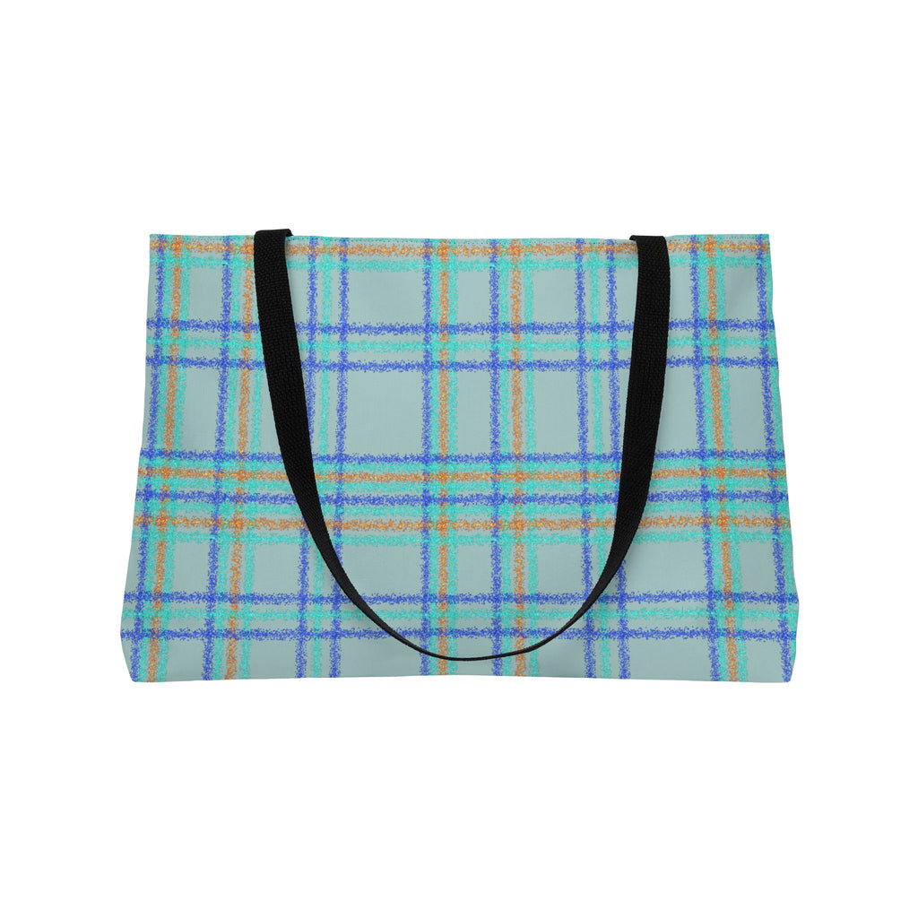 Blue Plaid Weekender Tote Bag – Lightweight Travel & Beach Carryall