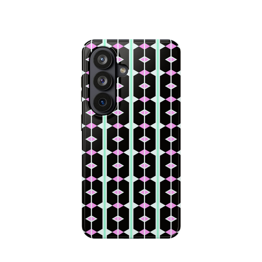 Geom Stripe Magnetic Phone Case — Black with Mint & Lavender Pattern