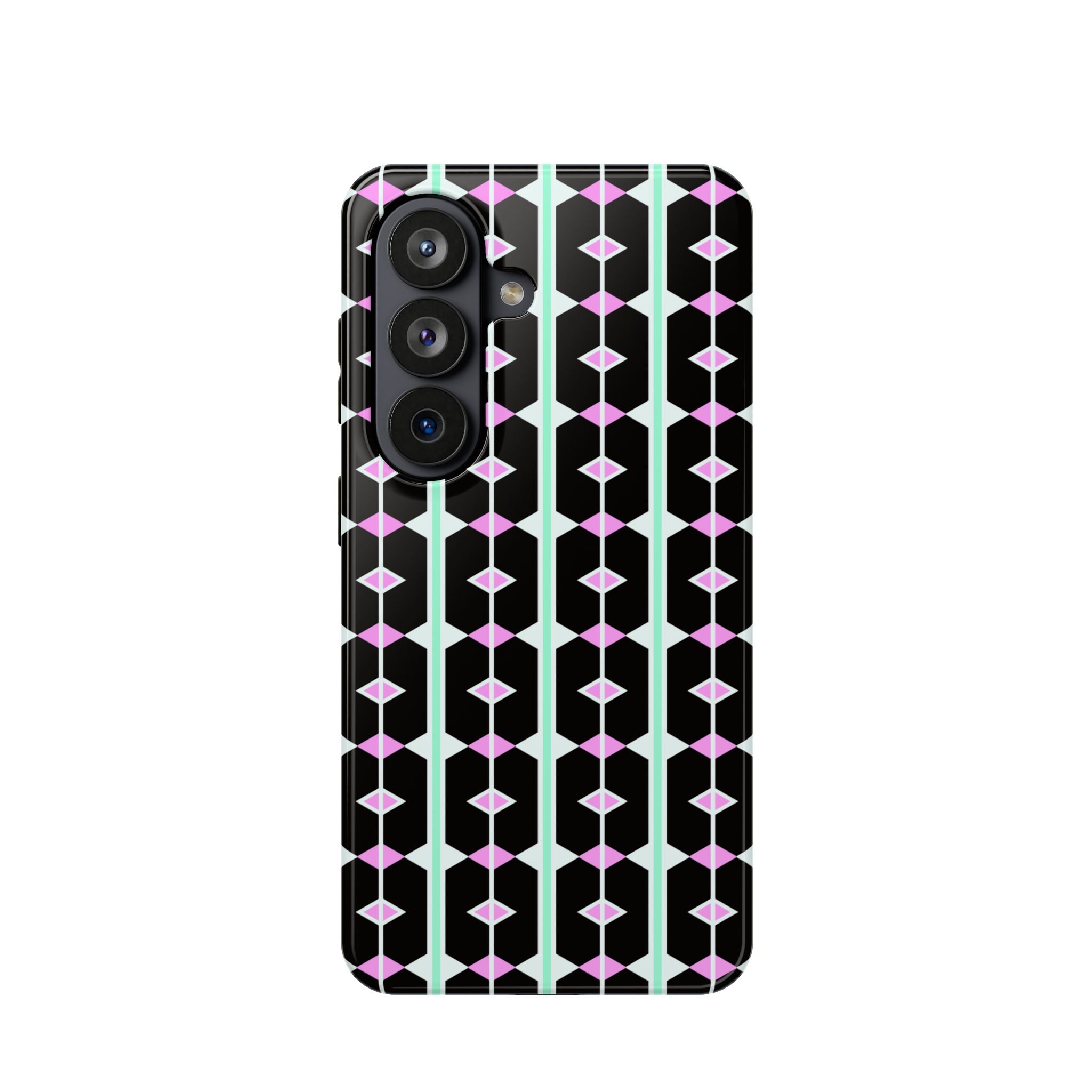 Geom Stripe Magnetic Phone Case — Black with Mint & Lavender Pattern