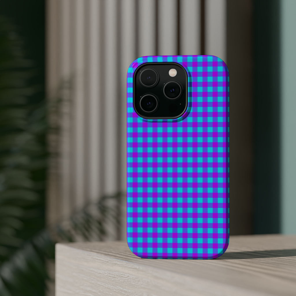 Phone Case — Blue & Purple Gingham Magnetic Impact-Resistant Case
