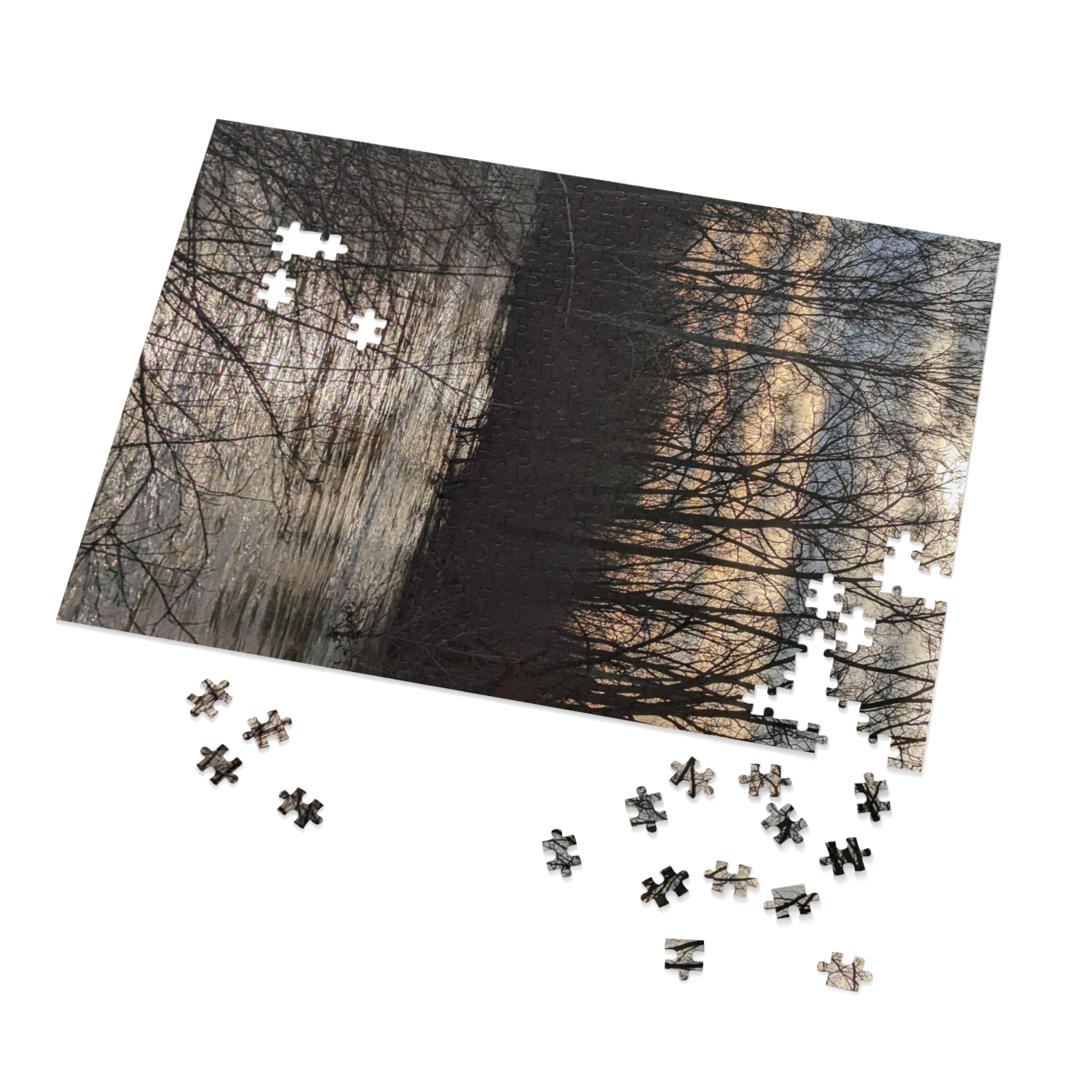 Lake at Dusk Jigsaw Puzzle with Tin — Scenic Sunset Puzzle