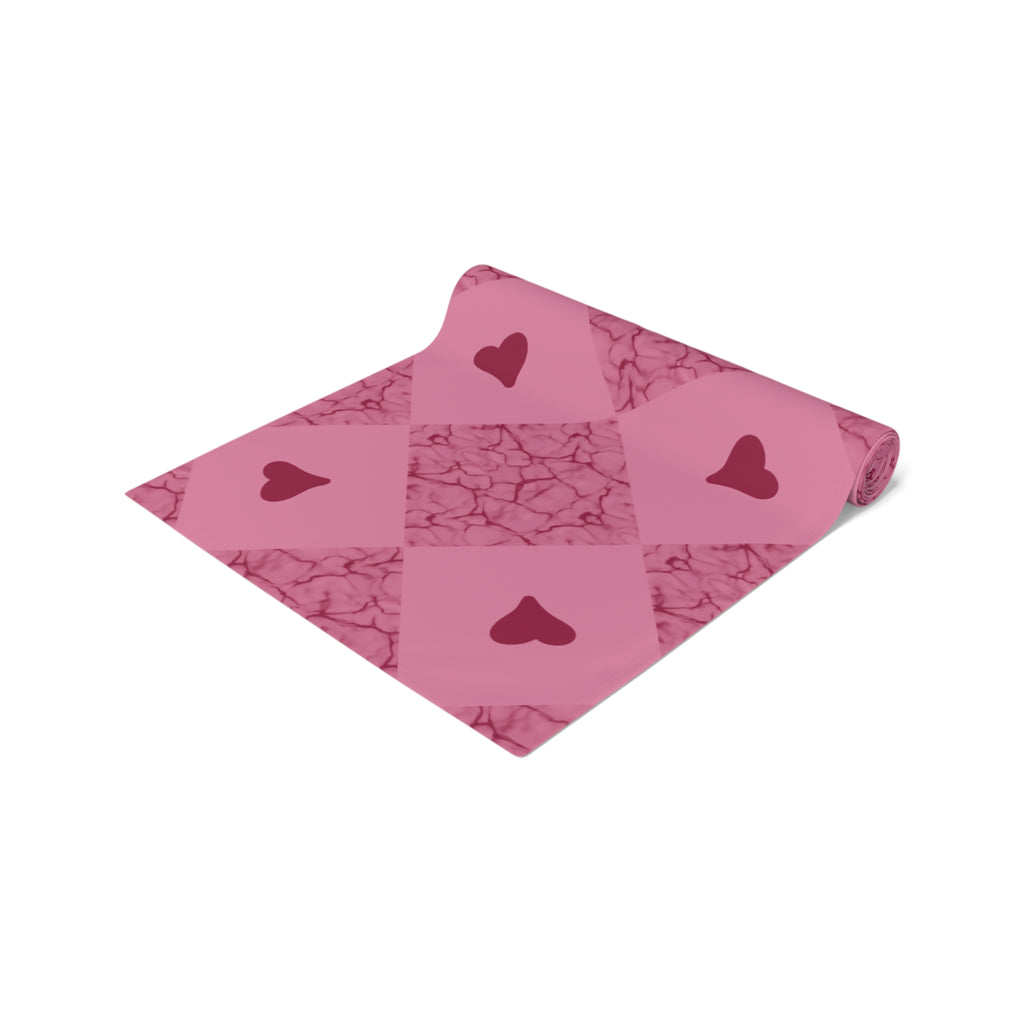 Pink Heart Patchwork Table Runner - Romantic Valentine Dining Decor