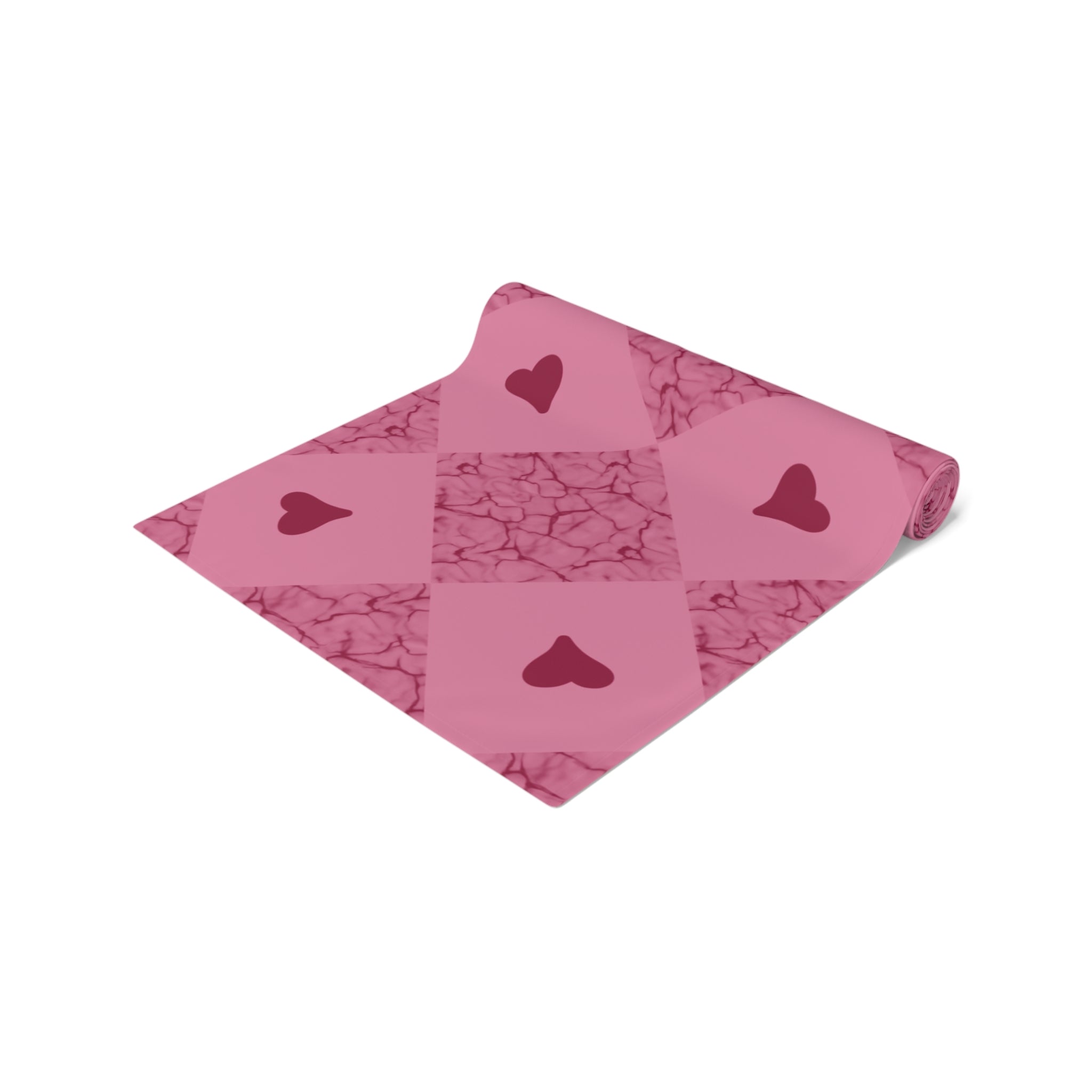 Pink Heart Patchwork Table Runner - Romantic Valentine Dining Decor