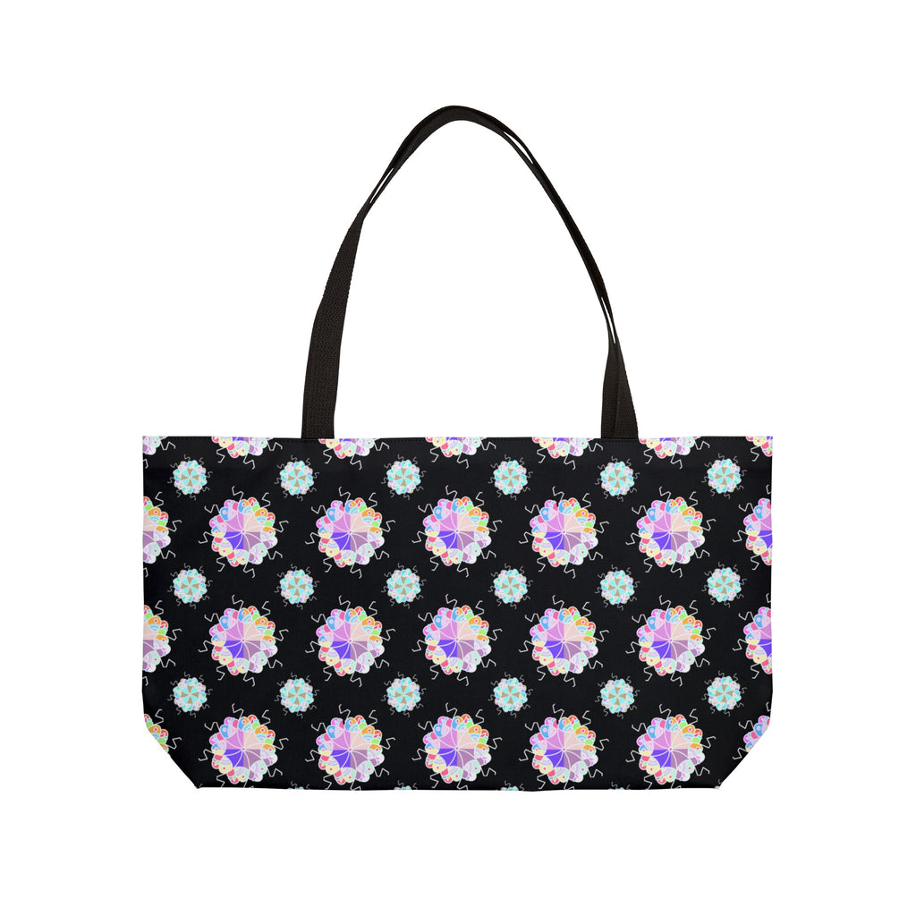 Weekender Tote Bag — Black Floral Kaleidoscope Pattern Beach & Travel Bag