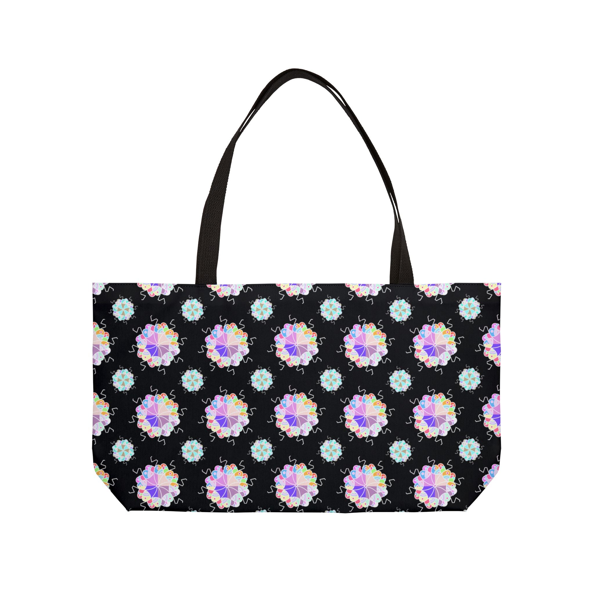 Weekender Tote Bag — Black Floral Kaleidoscope Pattern Beach & Travel Bag