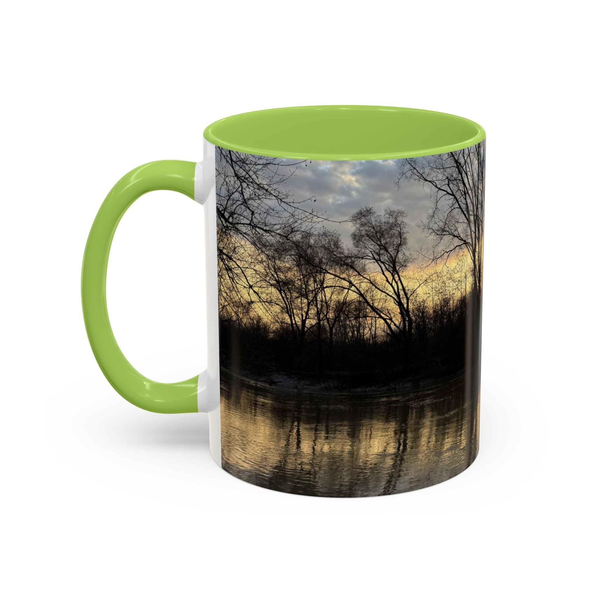 Sunset Reflection Coffee Mug — Forest Silhouette Accent Mug