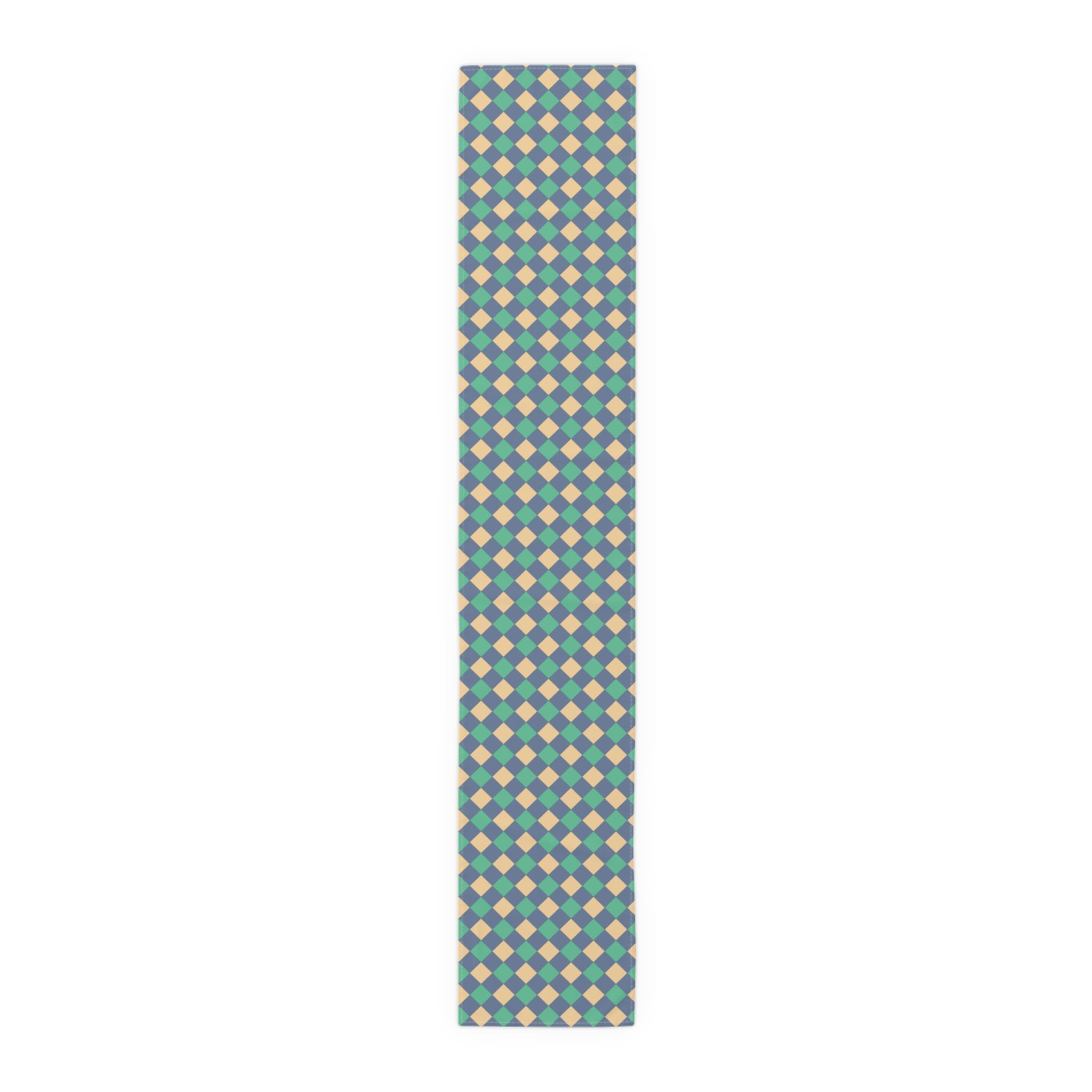 Diamond Check Table Runner — Retro Teal & Mustard Geometric Dining Decor