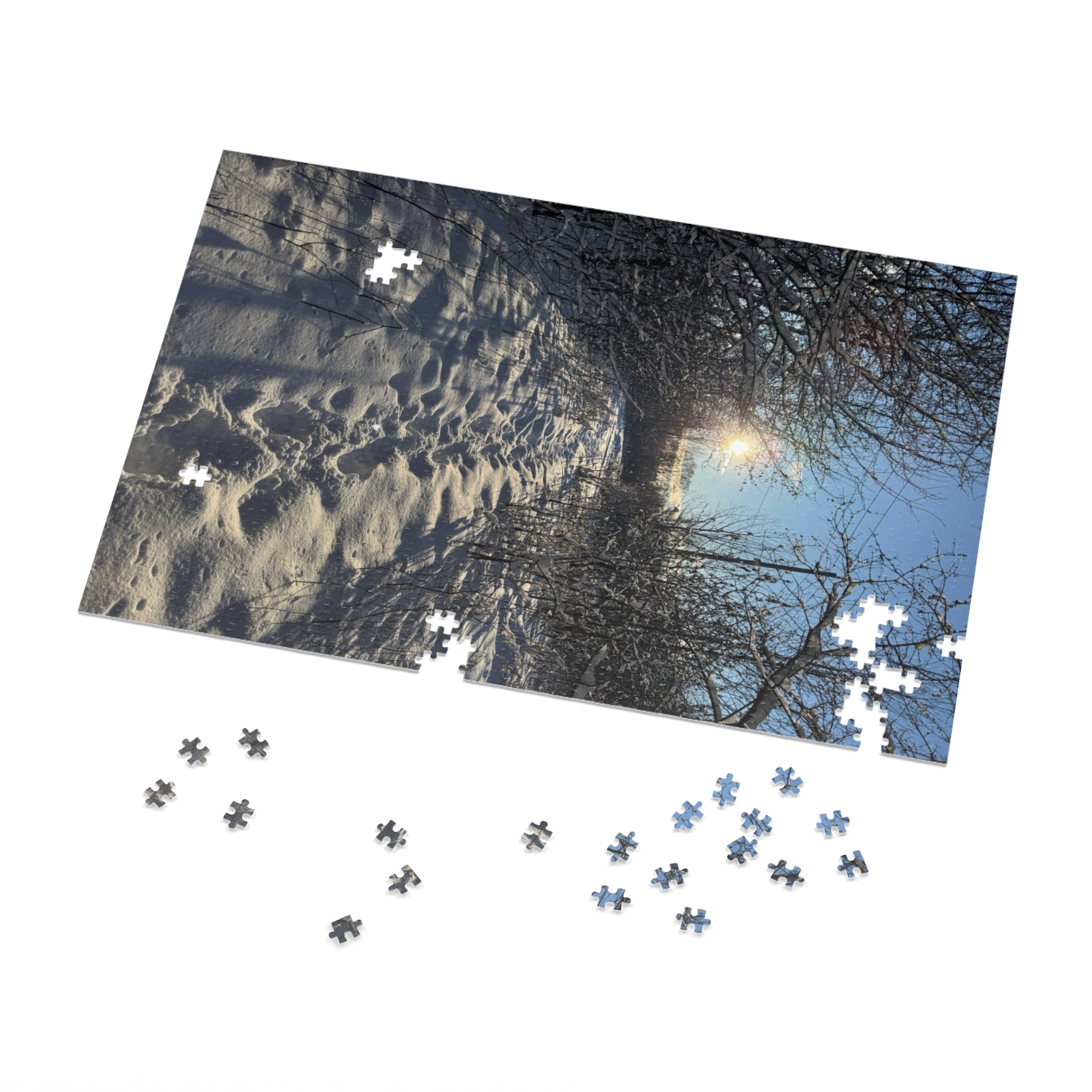 Winter Snowy Path Jigsaw Puzzle with Tin