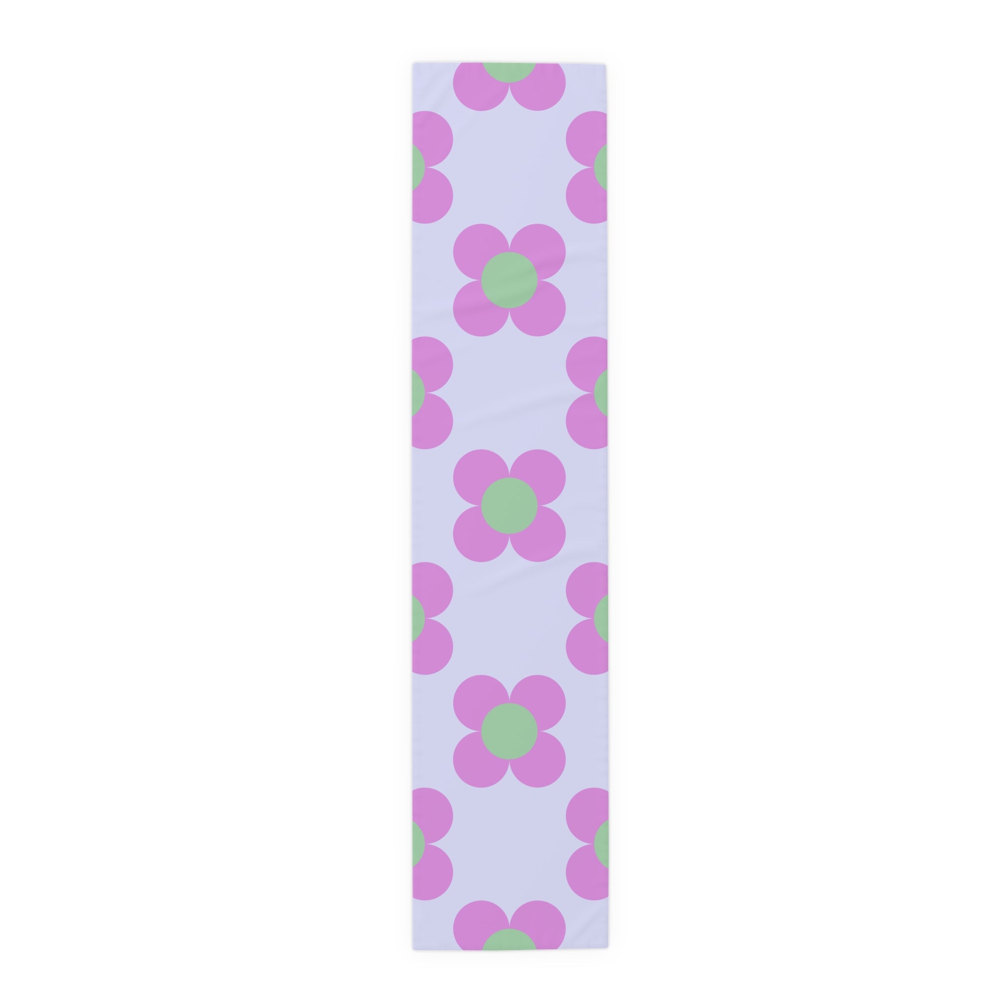 Pastel Floral Table Runner — Pink & Green Daisy Pattern