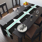 Geometric Pastel Stripe Table Runner — Modern Black, Mint & Pink Dining Accent