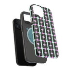 Geom Stripe Magnetic Phone Case — Black with Mint & Lavender Pattern