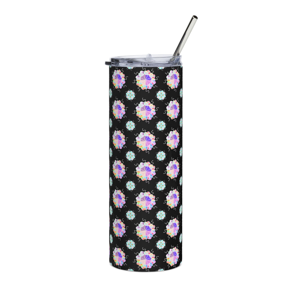 20oz Stainless Steel Tumbler — Iridescent Floral Dot Pattern on Black
