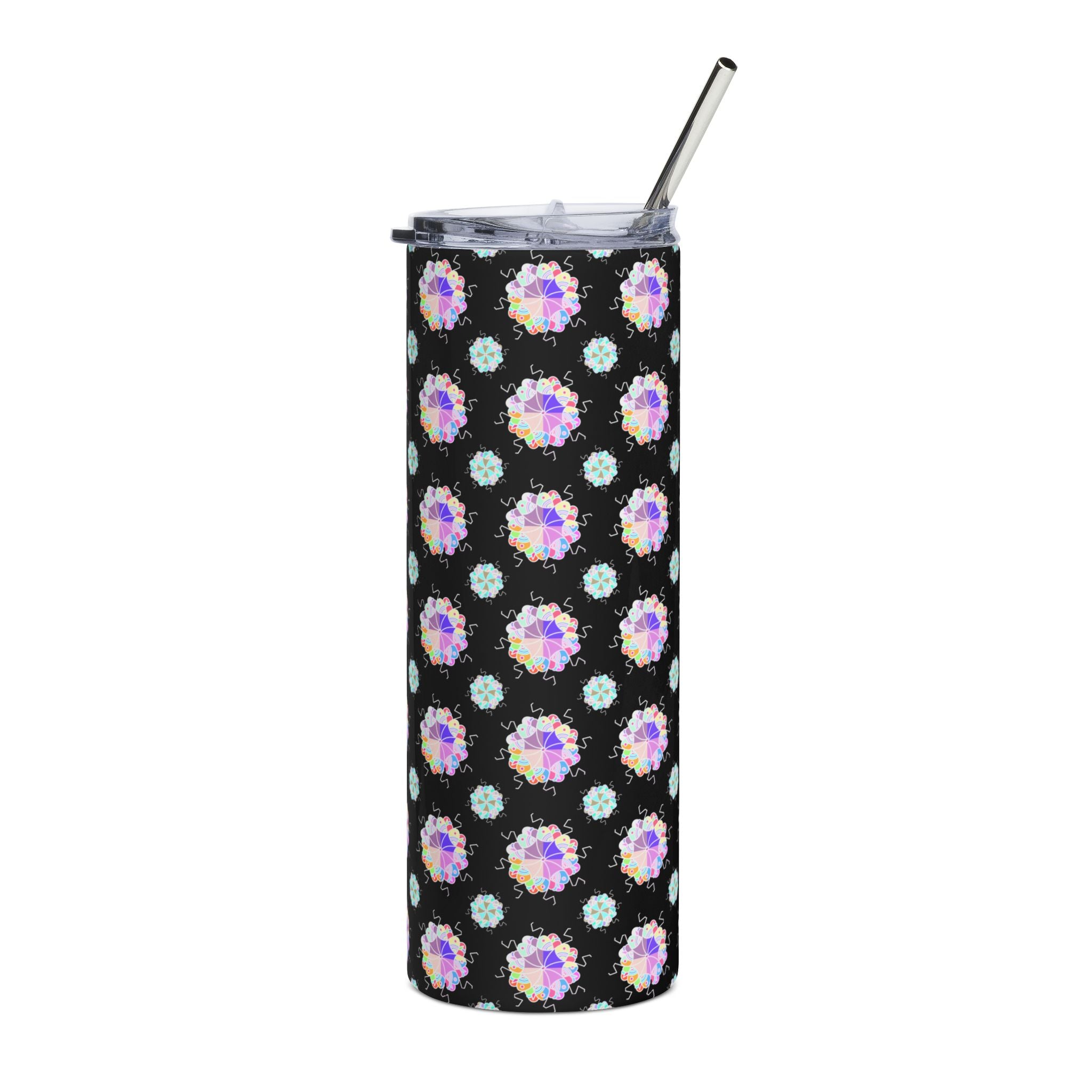 20oz Stainless Steel Tumbler — Iridescent Floral Dot Pattern on Black