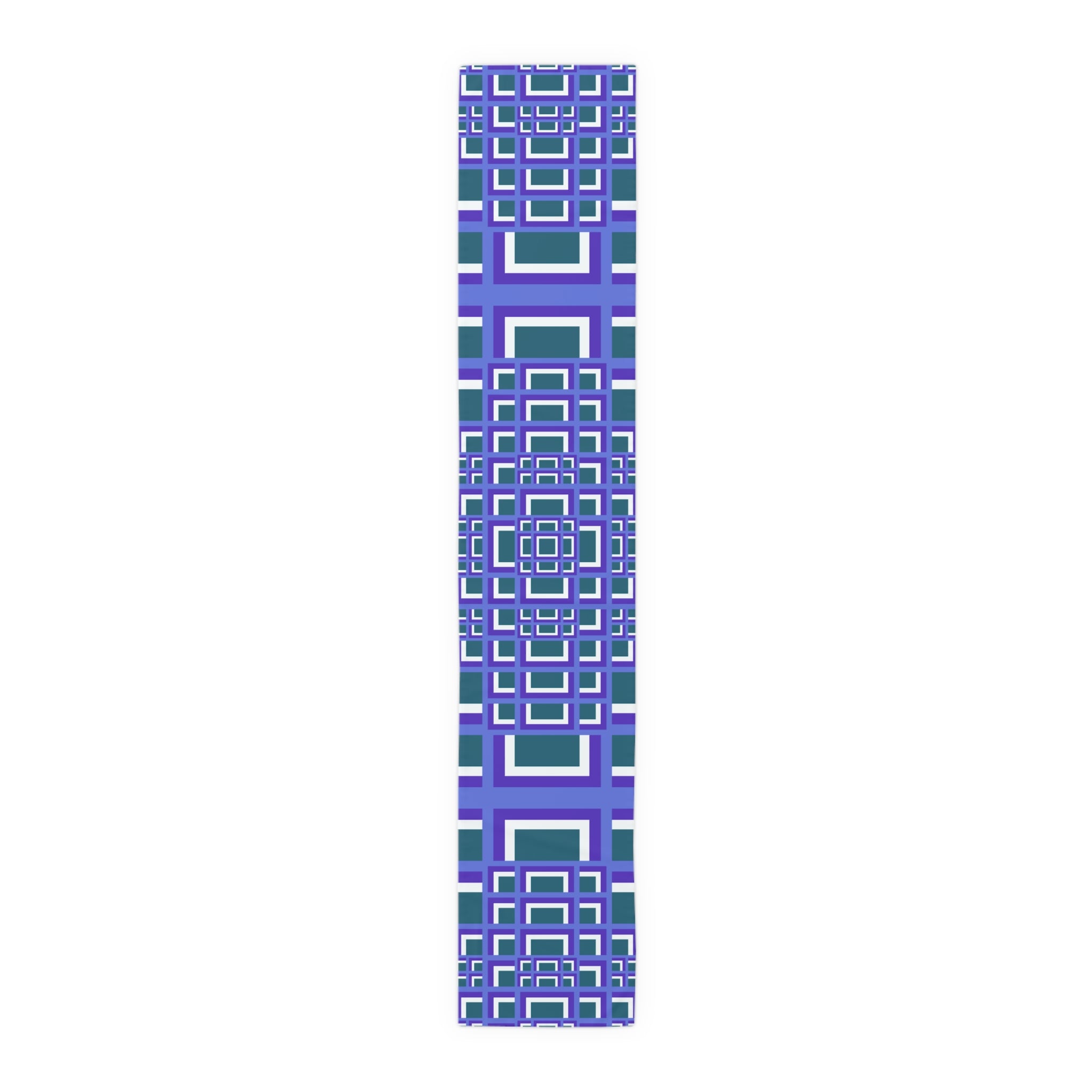 Geometric Purple Square Table Runner — Modern Retro Pattern Cotton-Poly Blend
