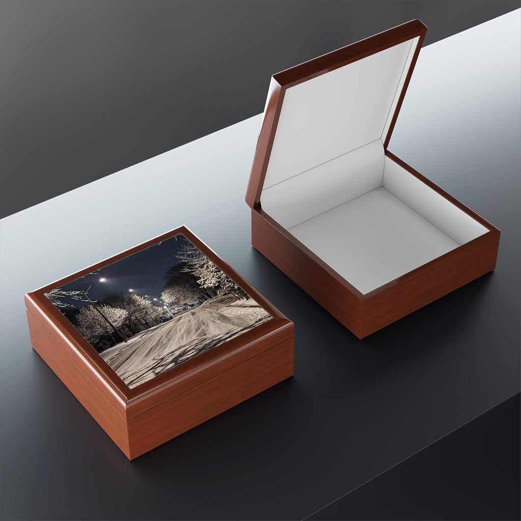 Snowy Night Jewelry Box — Winter Street Scene Keepsake Box