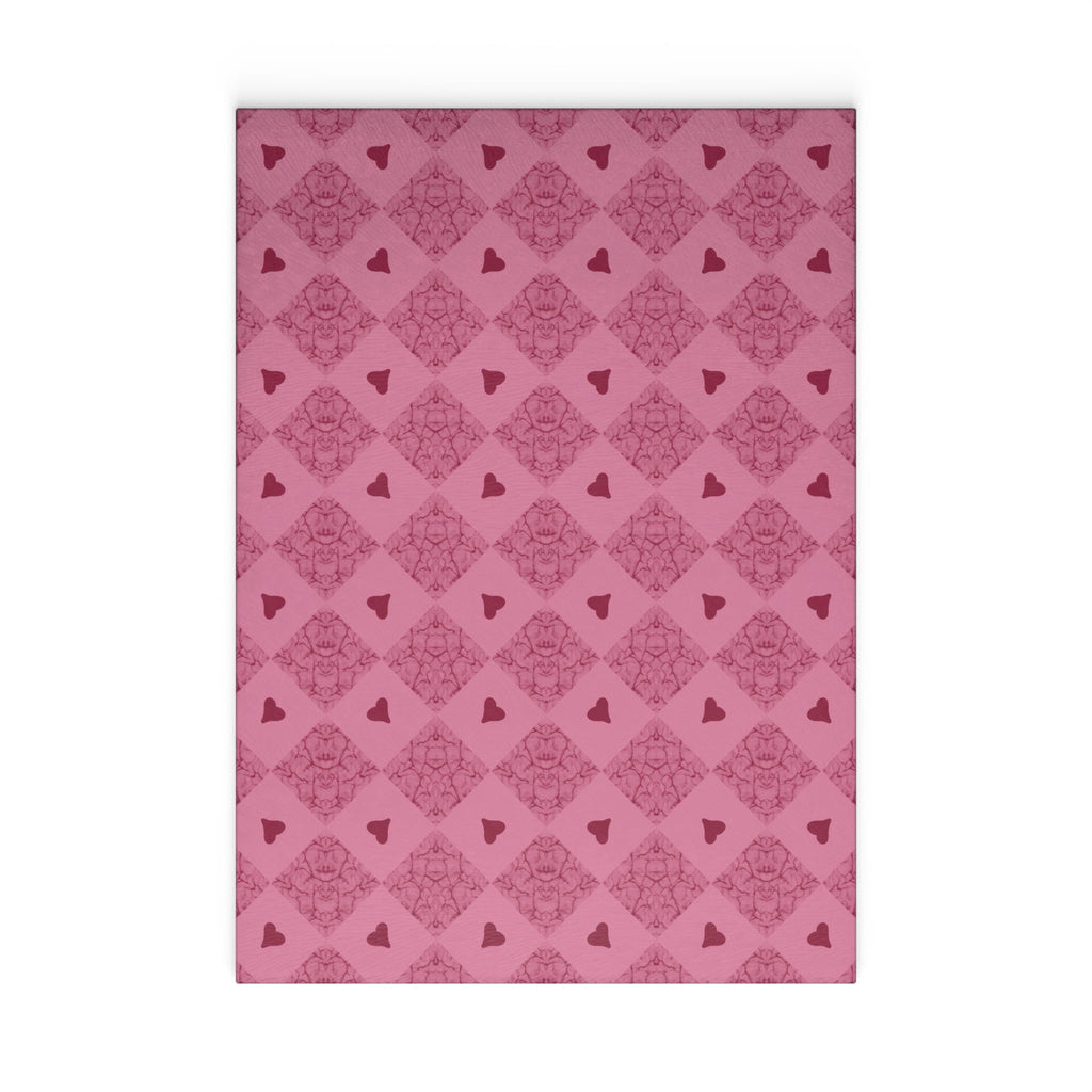 Pink Heart Pattern Glass Cutting Board — Decorative Kitchen Chopping Board